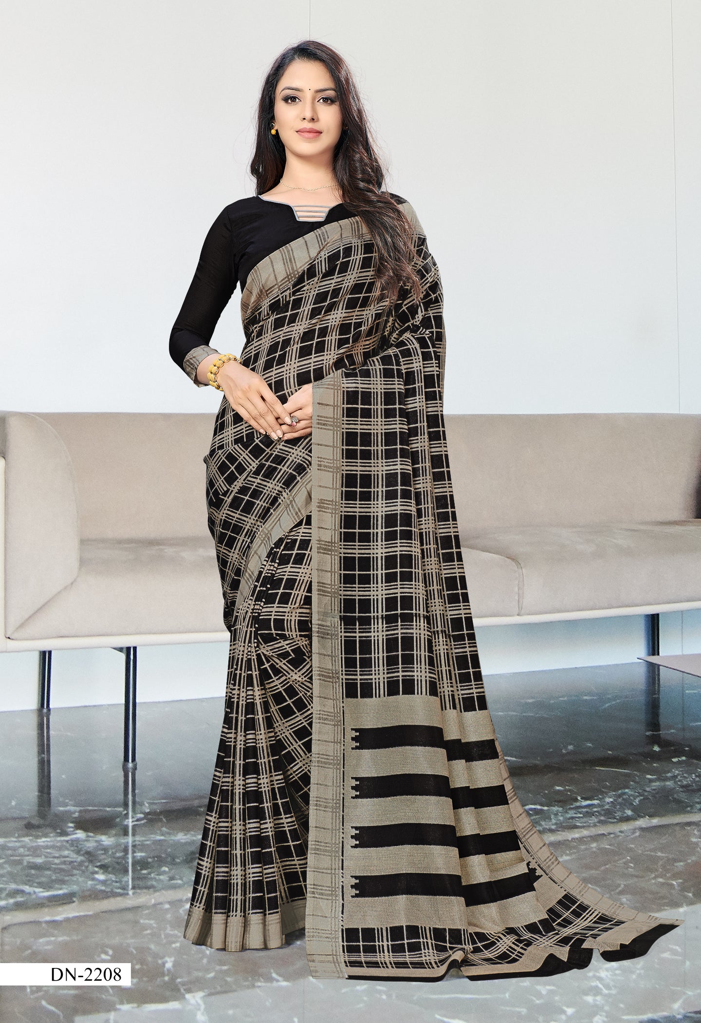 Vimla Women's Black Malgudi Art Silk Uniform Saree with Blouse Piece (2208_Black)