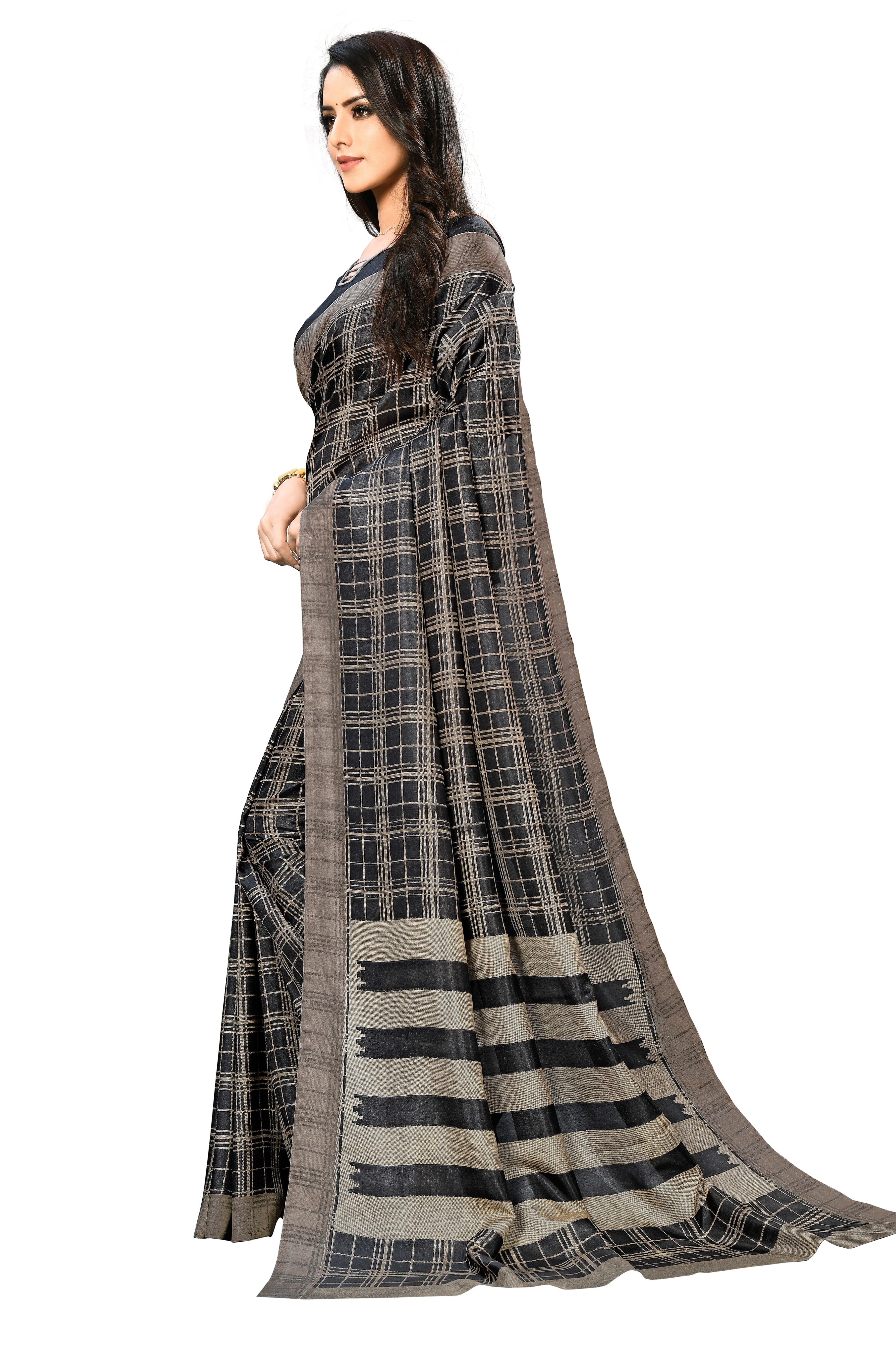 Vimla Women's Black Malgudi Art Silk Uniform Saree with Blouse Piece (2208_Black)