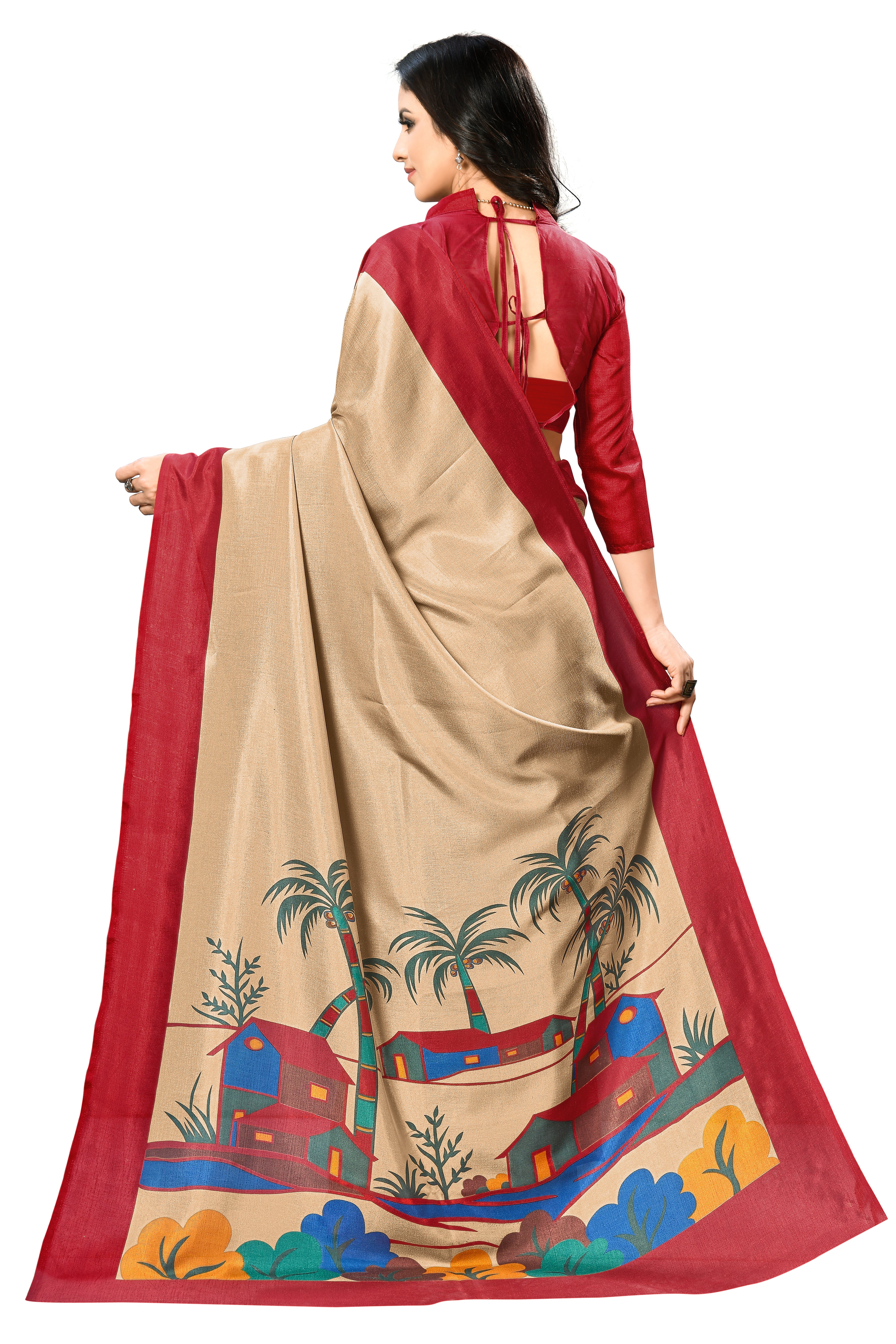 Vimla Women's Red Malgudi Art Silk Uniform Saree with Blouse Piece (2214_Red)