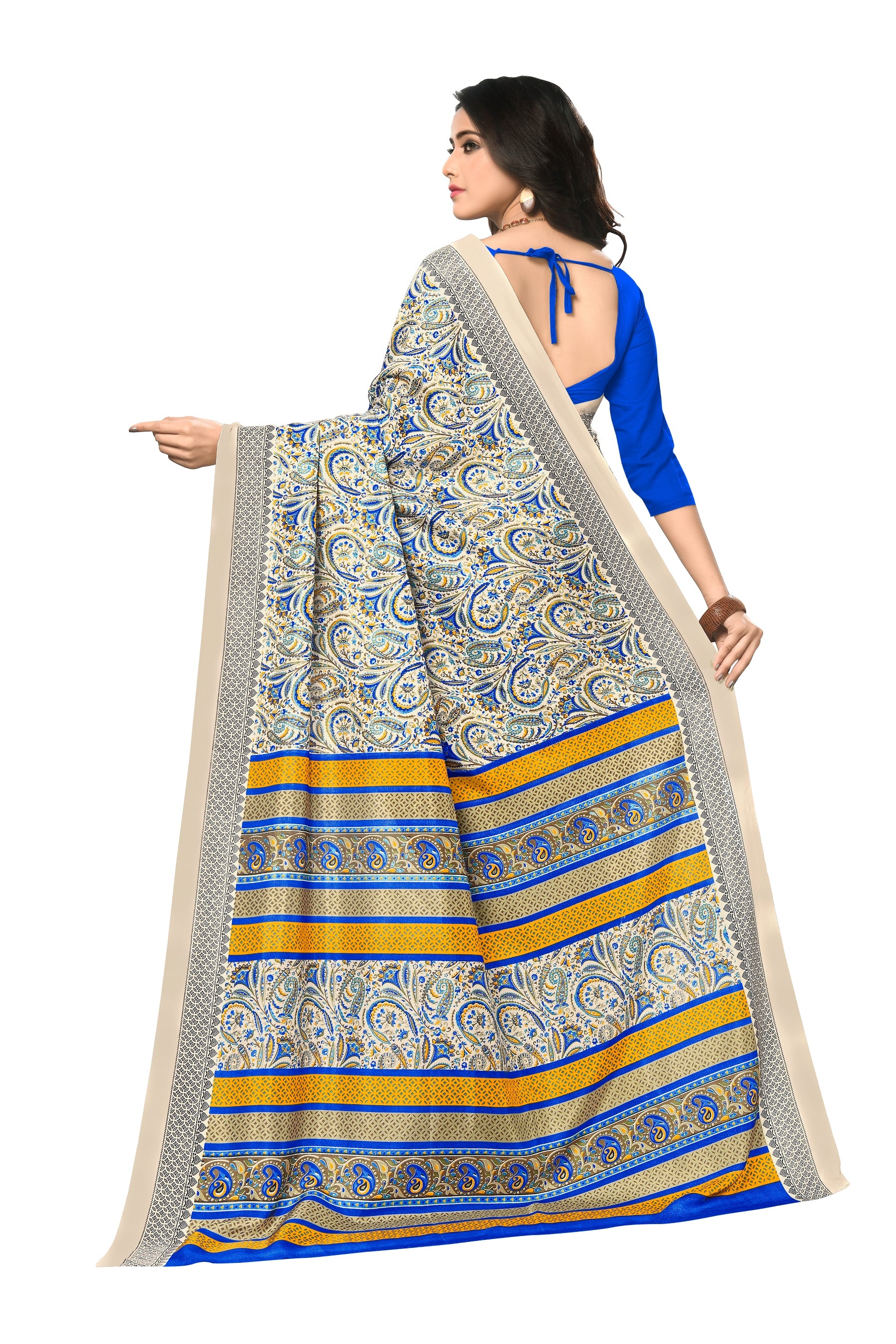 Vimla Women's Beige Malgudi Art Silk Uniform Saree with Blouse Piece (2301_Beige)