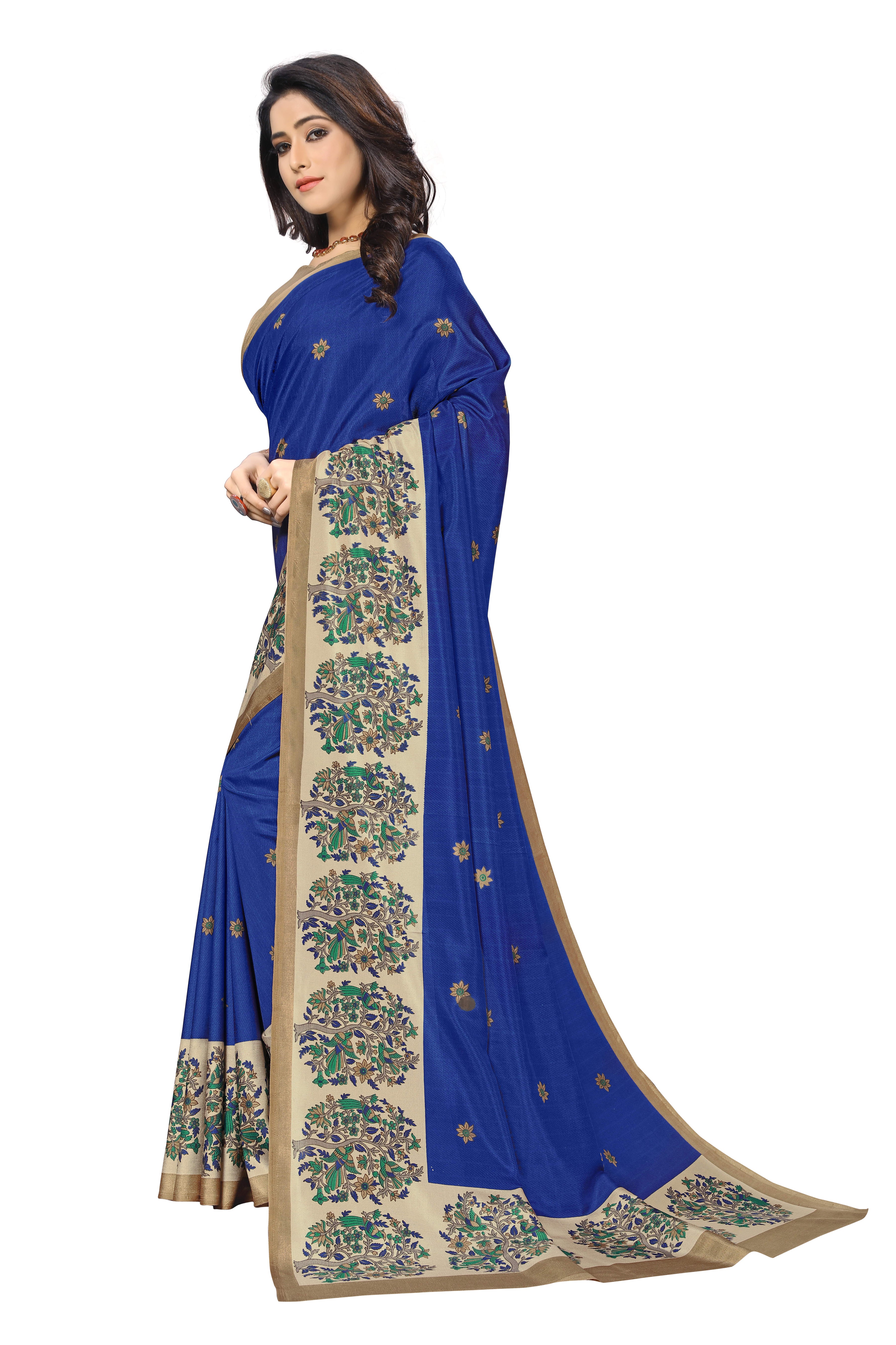 Vimla Women's Blue Malgudi Art Silk Uniform Saree with Blouse Piece (2303_Blue)