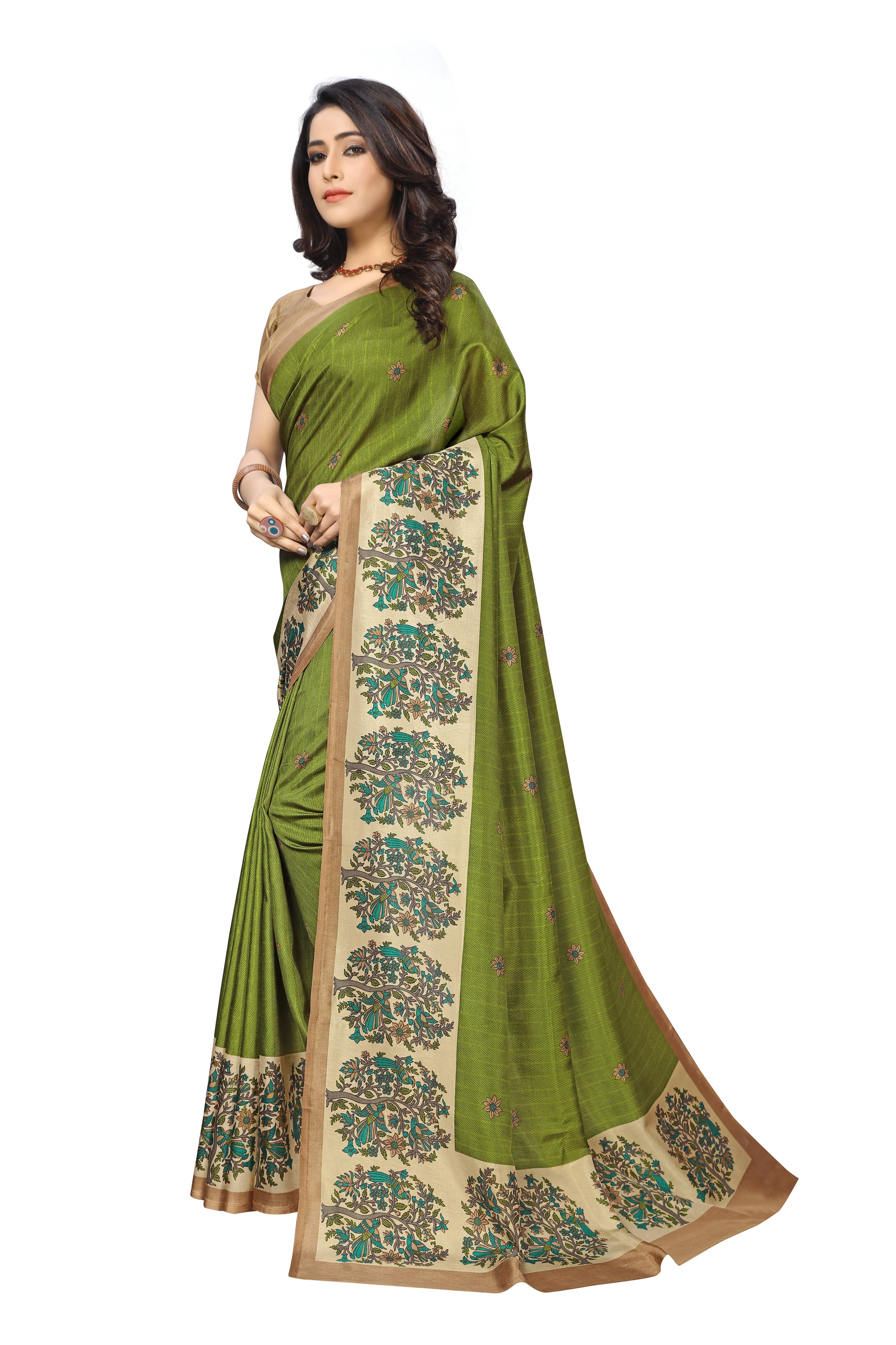 Vimla Women's Green Malgudi Art Silk Uniform Saree with Blouse Piece (2306_Green)