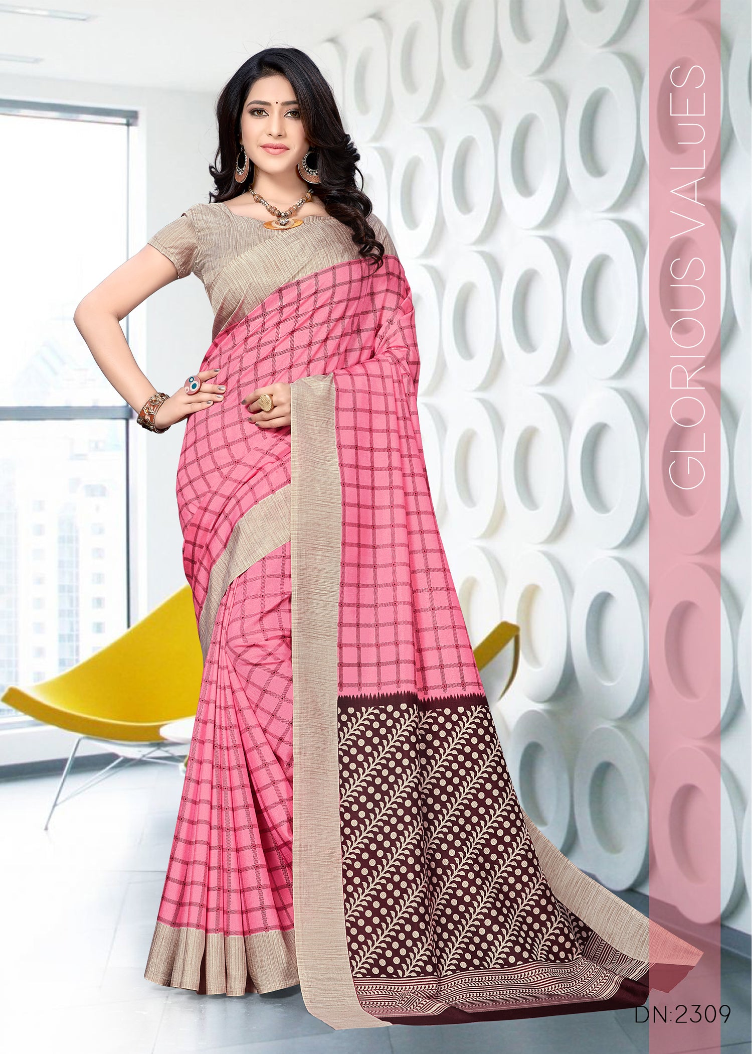 Vimla Women's Pink Malgudi Art Silk Uniform Saree with Blouse Piece (2309_Pink)