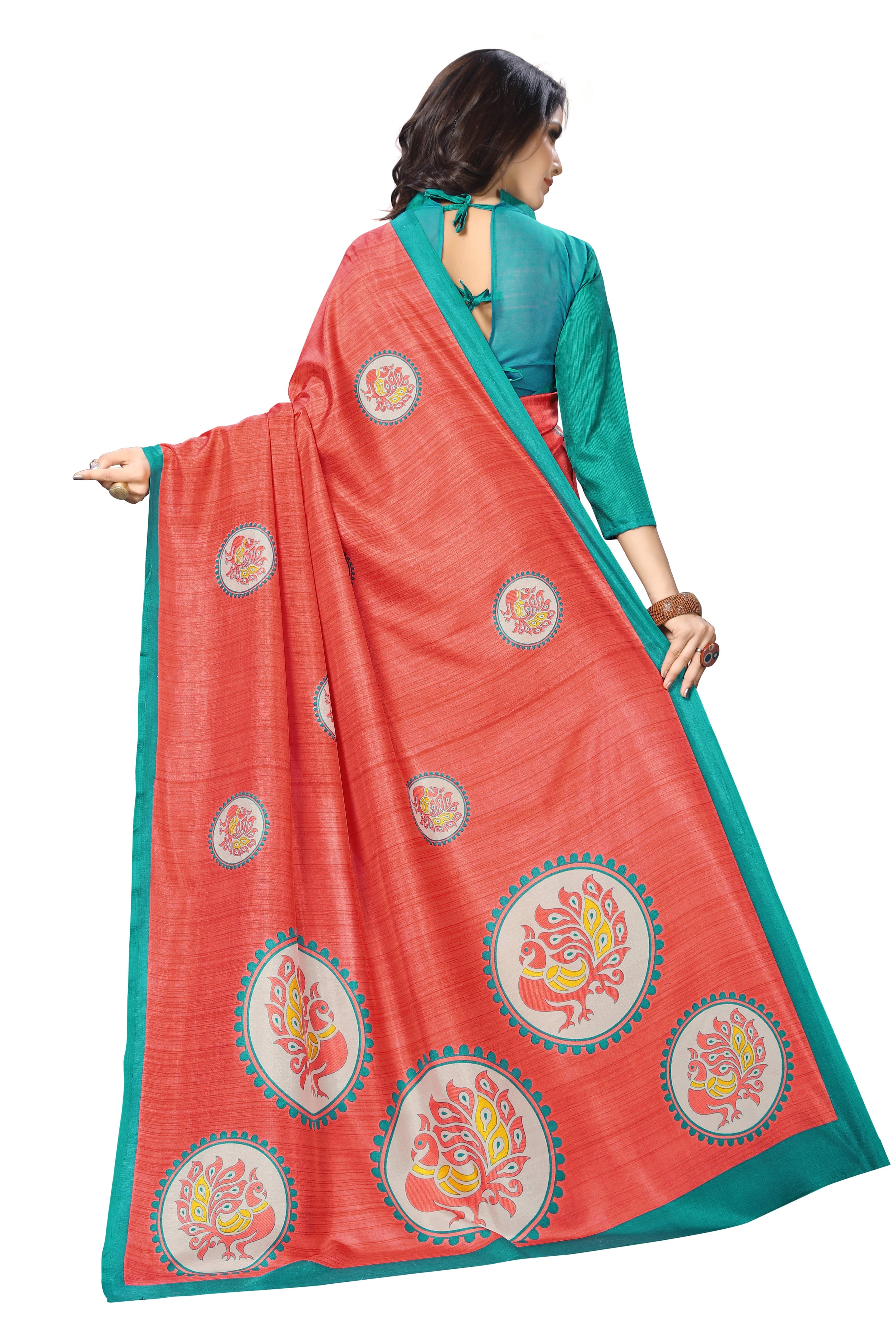 Vimla Women's Peach Malgudi Art Silk Uniform Saree with Blouse Piece (2318_Peach)