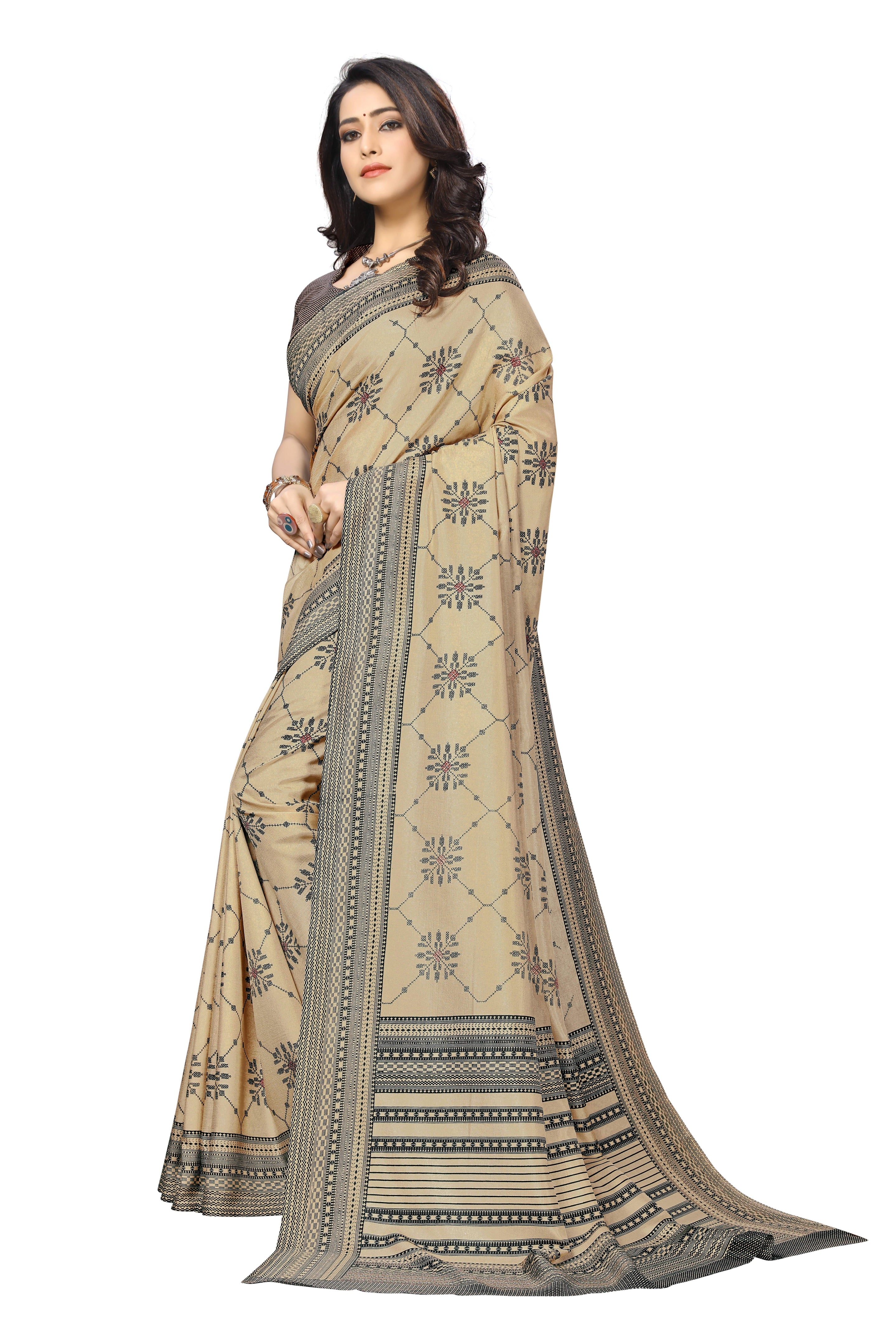 Vimla Women's Beige Malgudi Art Silk Uniform Saree with Blouse Piece (2323_Beige)