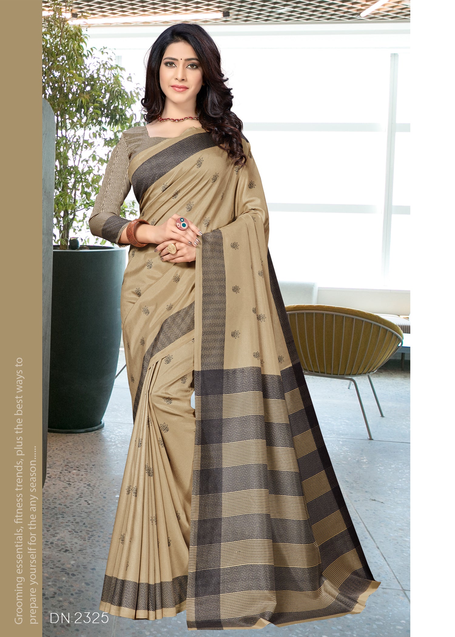 Vimla Women's Beige Malgudi Art Silk Uniform Saree with Blouse Piece (2325_Beige)