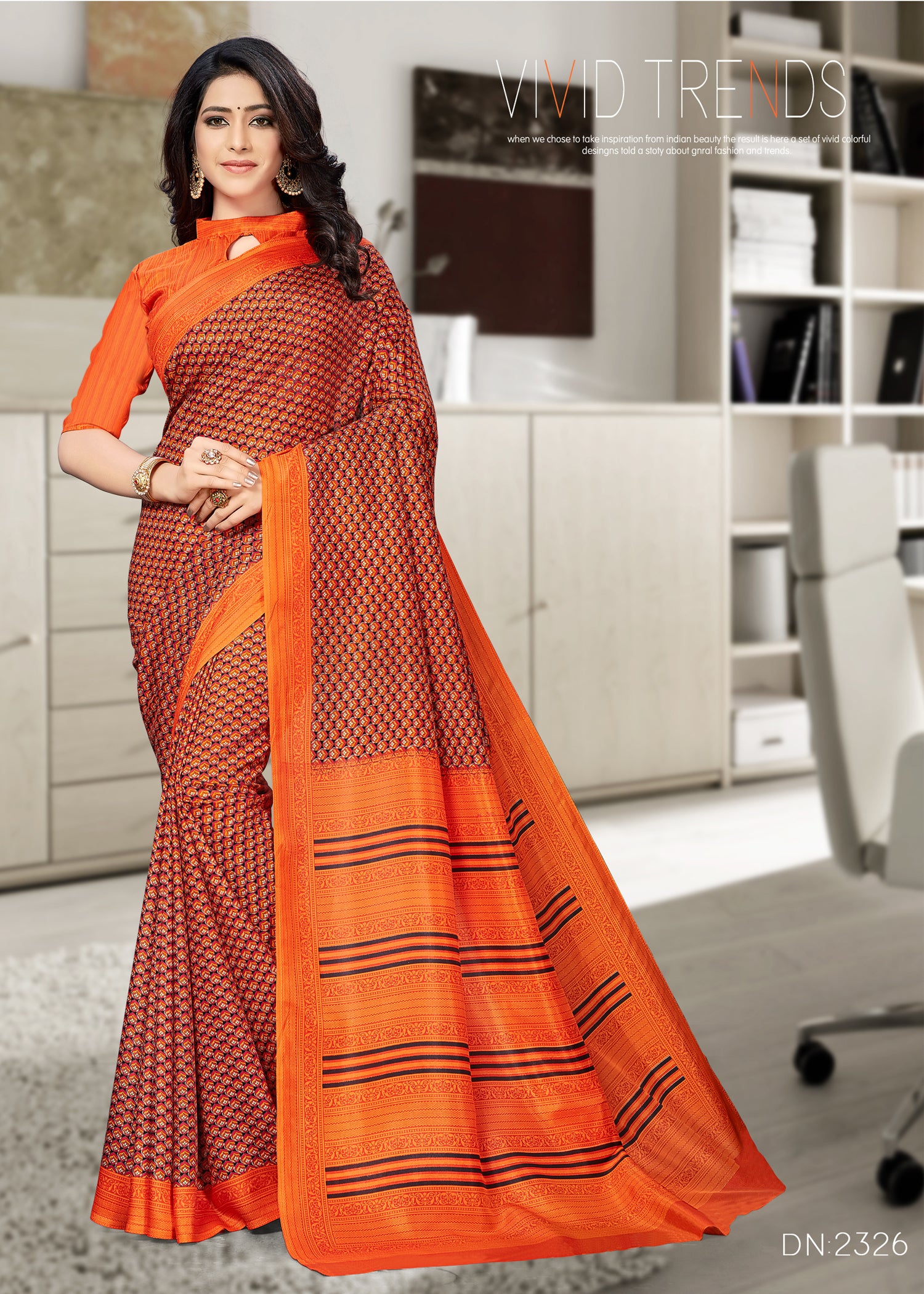 Vimla Women's Orange Malgudi Art Silk Uniform Saree with Blouse Piece (2326_Orange)