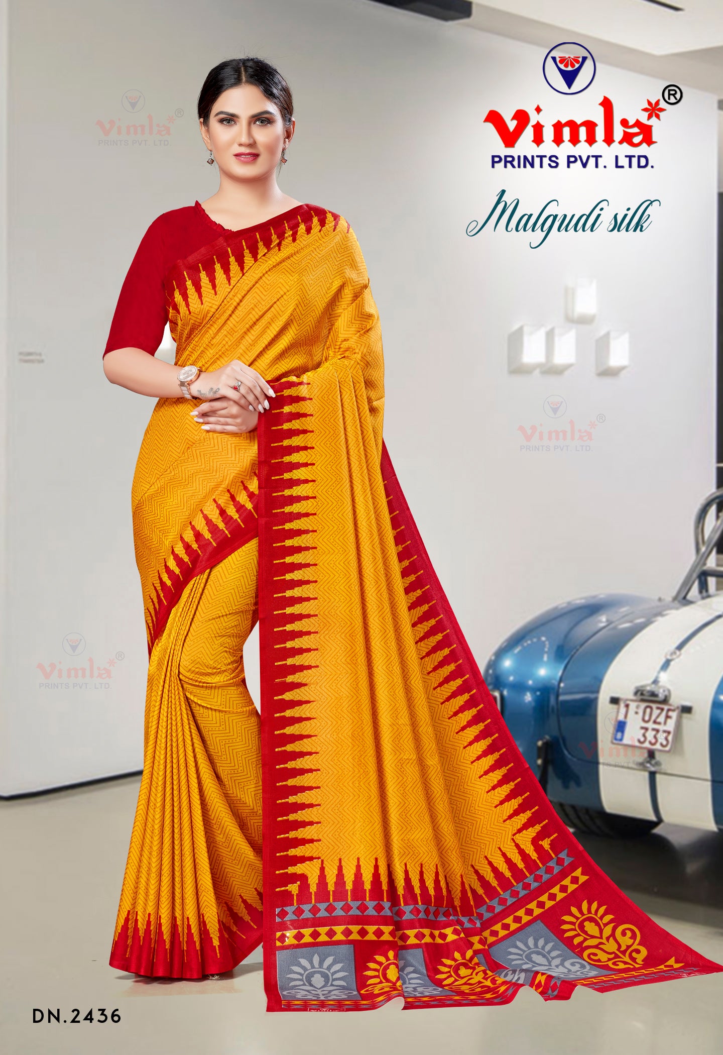 Vimla Women's Yellow Malgudi Art Silk Uniform Saree with Blouse Piece (2436_Yellow)