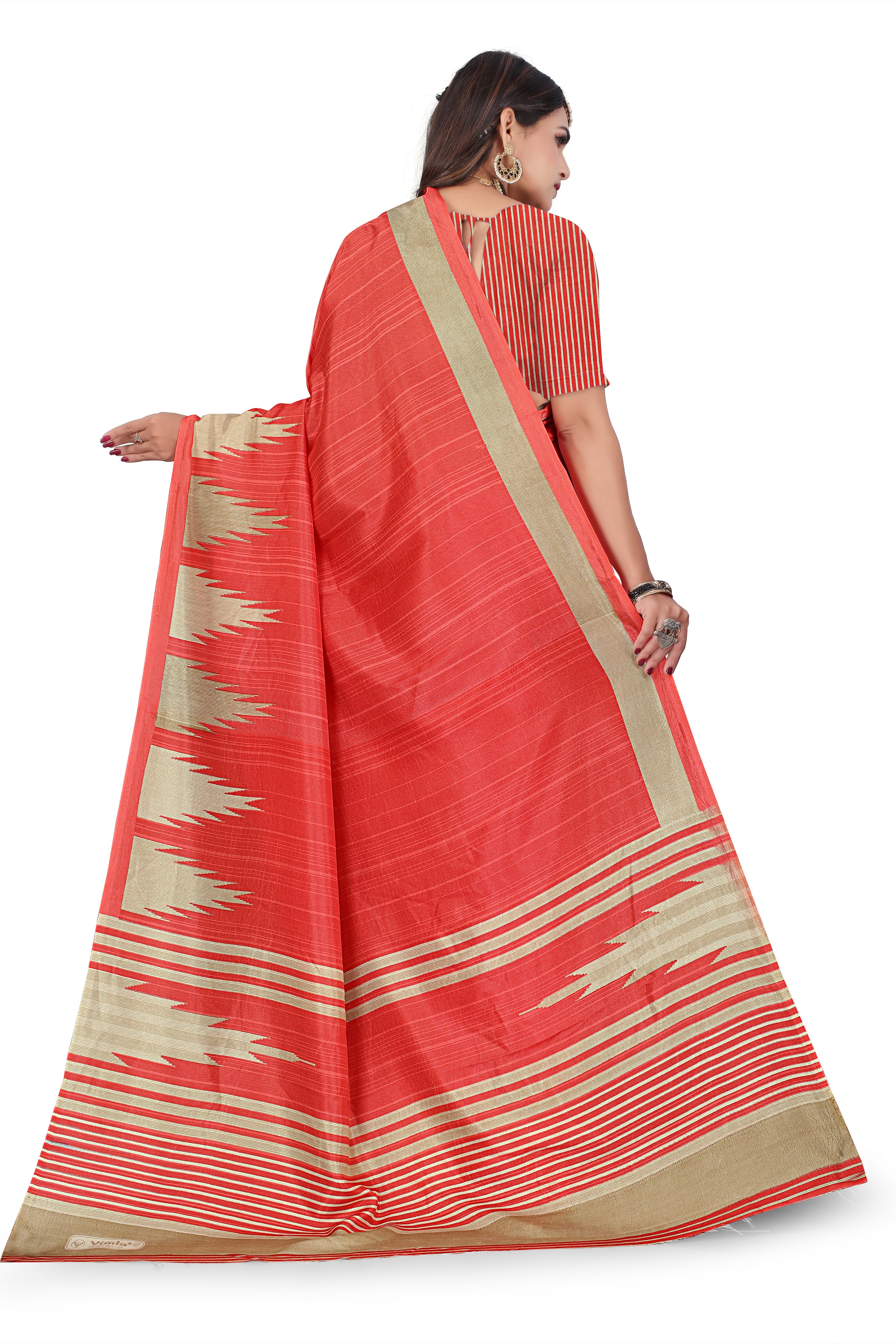 Vimla Prints Women's Red Malgudi Art Silk Uniform Saree with Blouse Piece (2447_24)