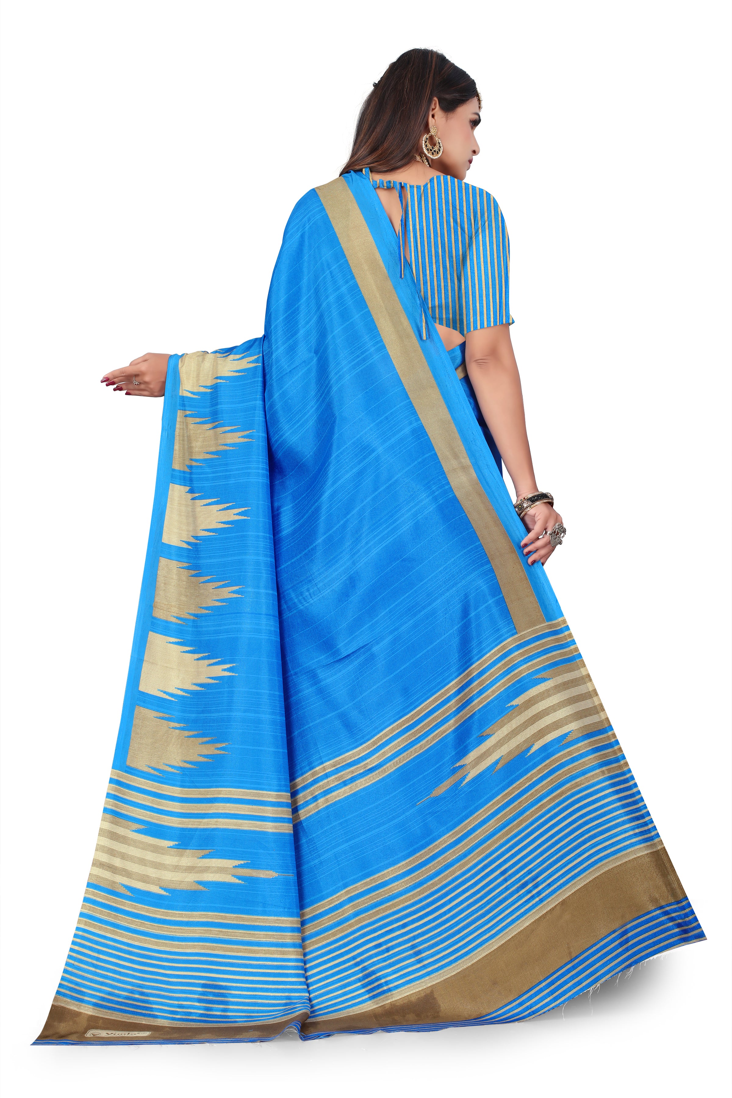 Vimla Prints Women's Blue Malgudi Art Silk Uniform Saree with Blouse Piece (2448_24)