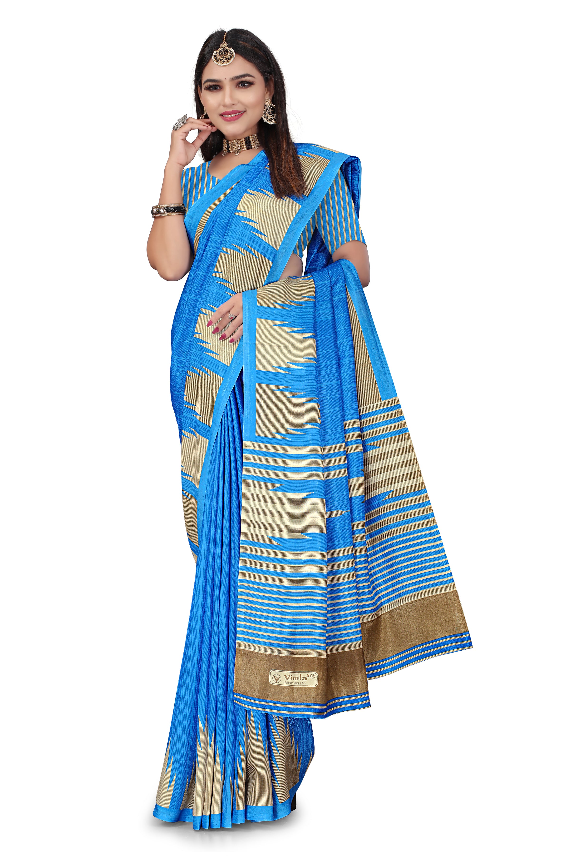 Vimla Prints Women's Blue Malgudi Art Silk Uniform Saree with Blouse Piece (2448_24)