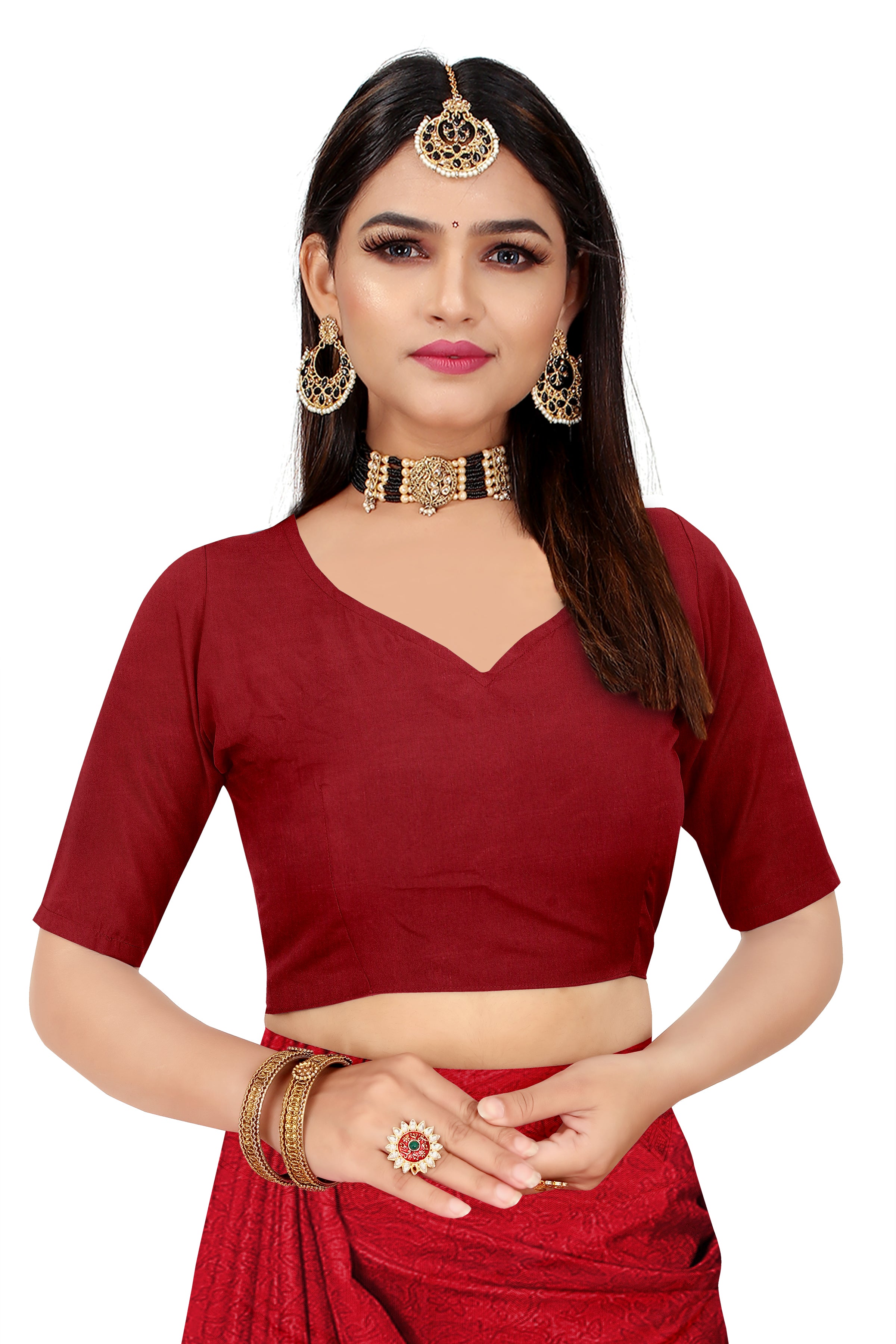 Vimla Prints Women's Red Malgudi Art Silk Uniform Saree with Blouse Piece (2450_24)