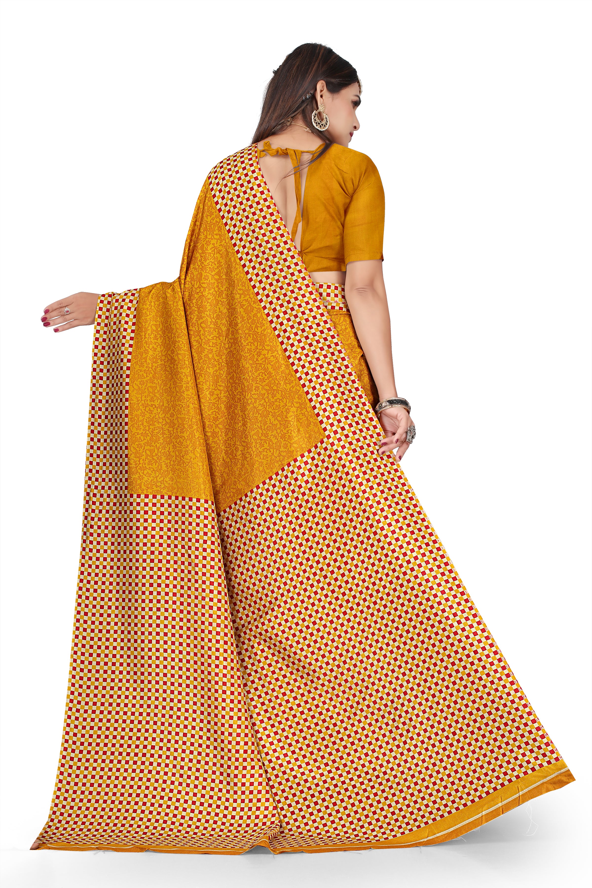 Vimla Prints Women's Mustard Malgudi Art Silk Uniform Saree with Blouse Piece (2451_24)