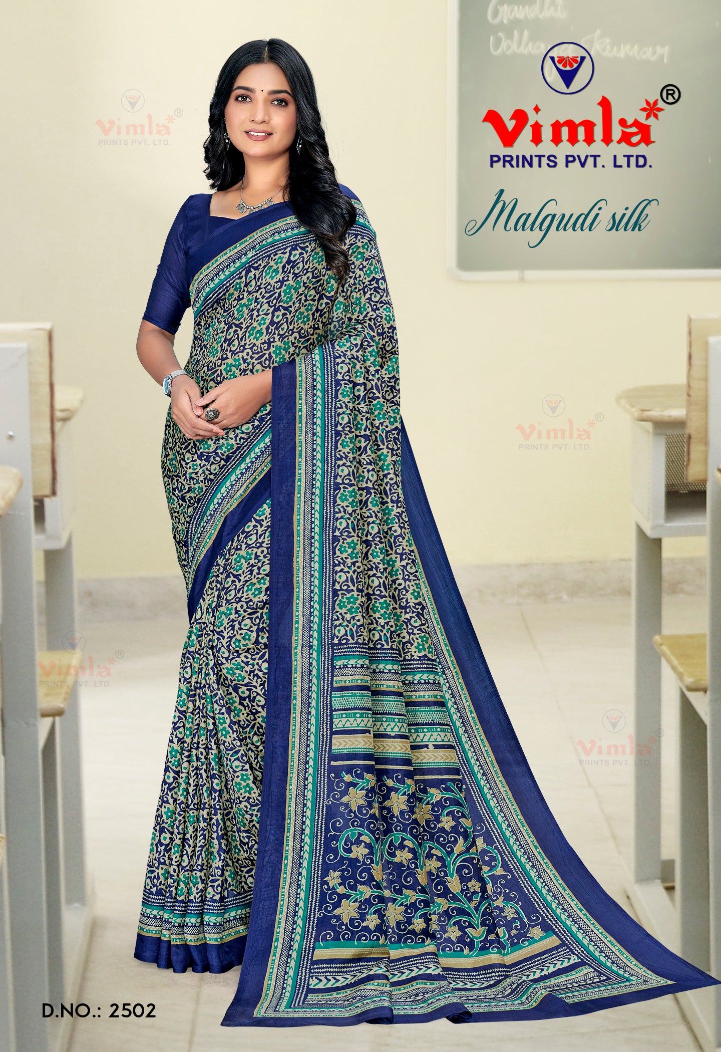 Vimla Women's Blue Malgudi Art Silk Uniform Saree with Blouse Piece (2502_25)