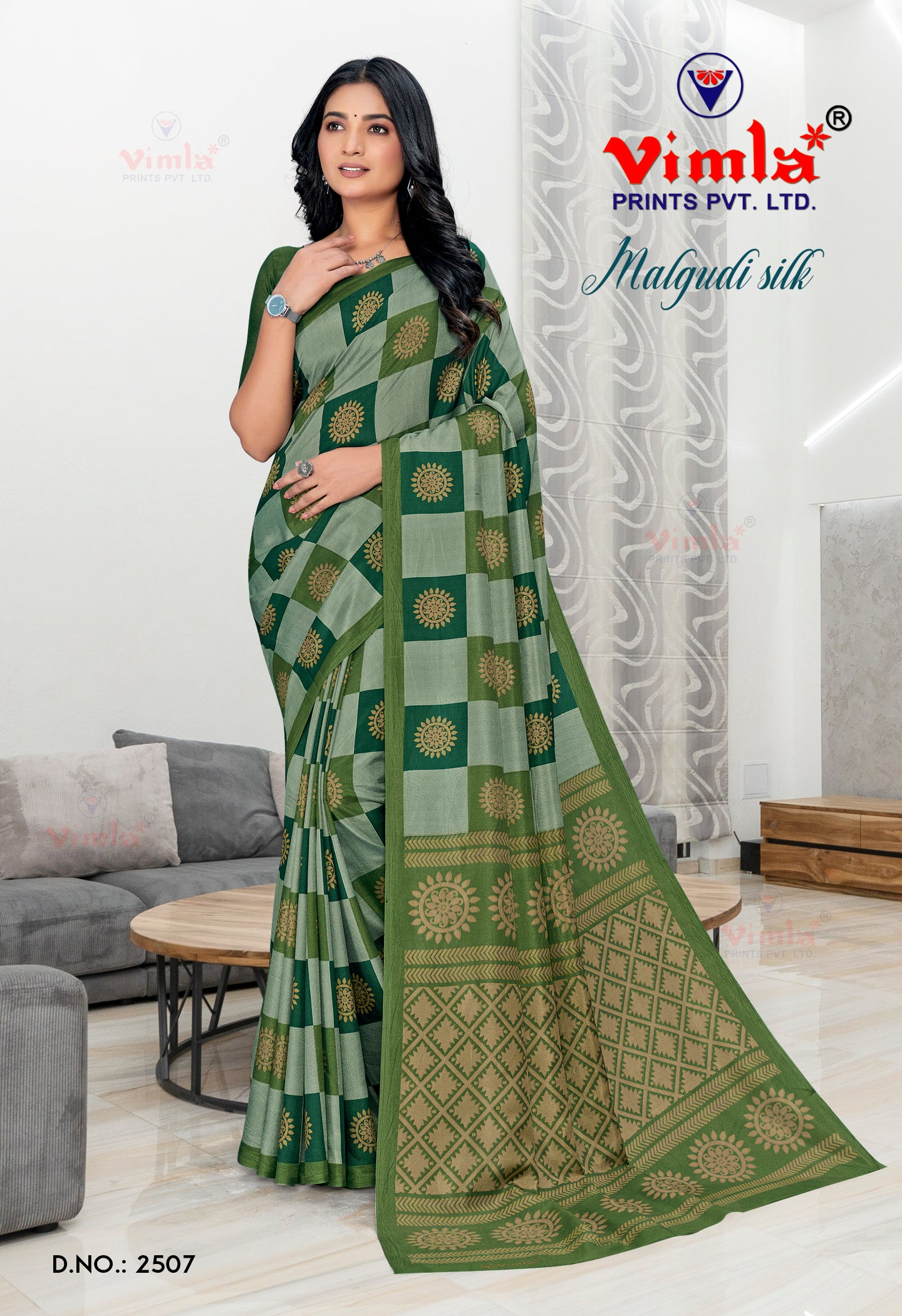 Vimla Women's Green Malgudi Art Silk Uniform Saree with Blouse Piece (2507_25)