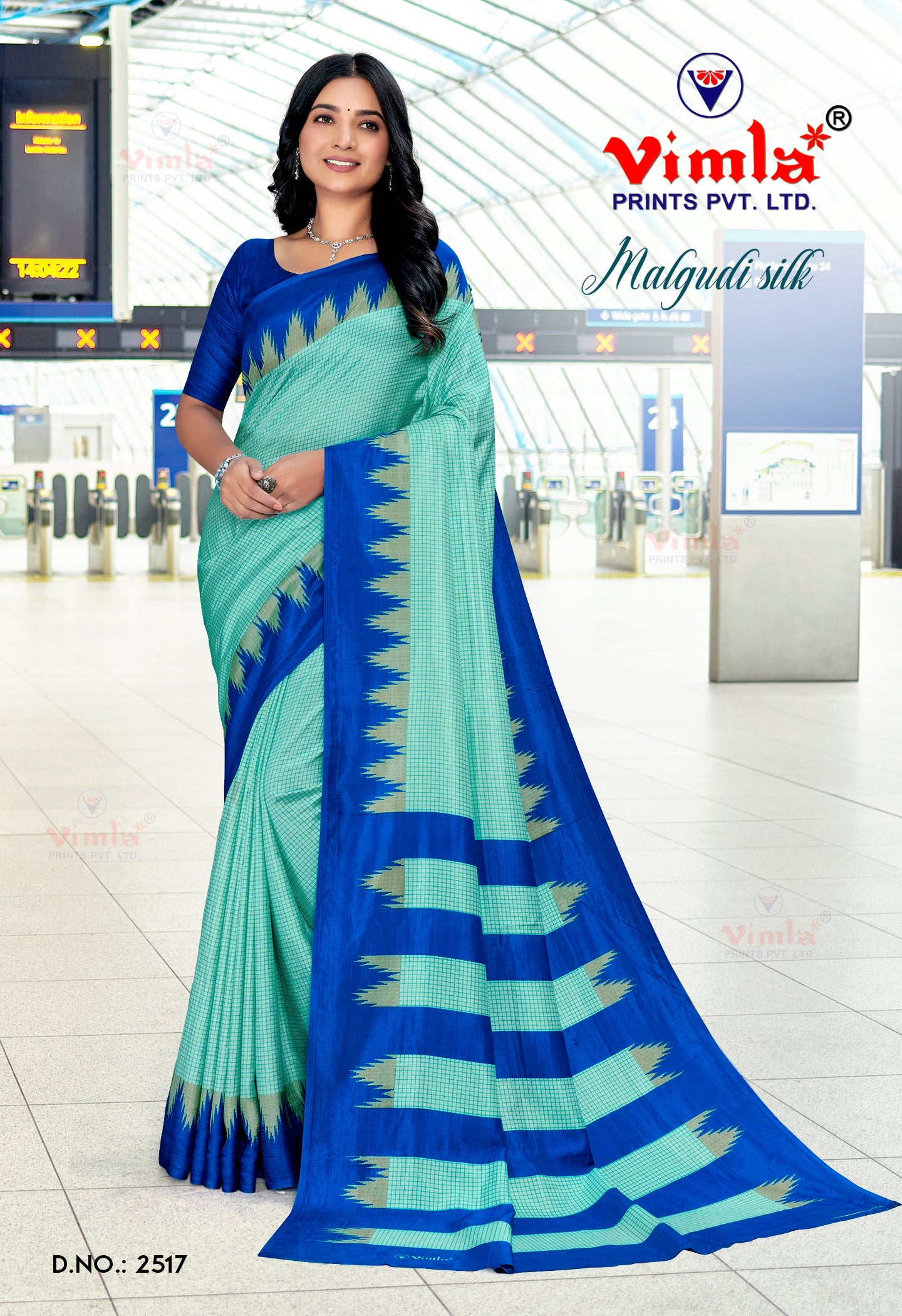 Vimla Women's Blue Malgudi Art Silk Uniform Saree with Blouse Piece (2517_25)