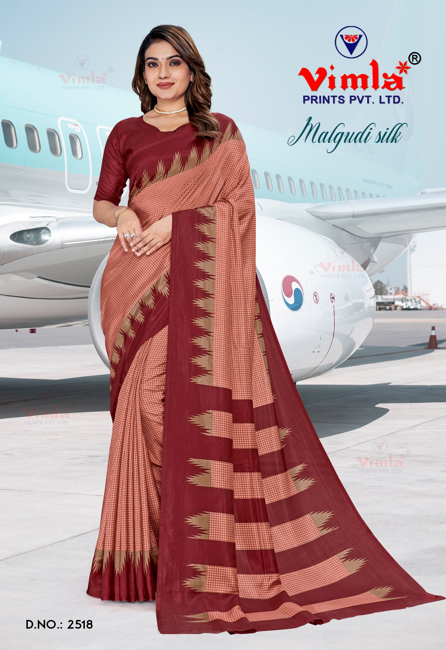 Vimla Women's Maroon Malgudi Art Silk Uniform Saree with Blouse Piece (2518_25)