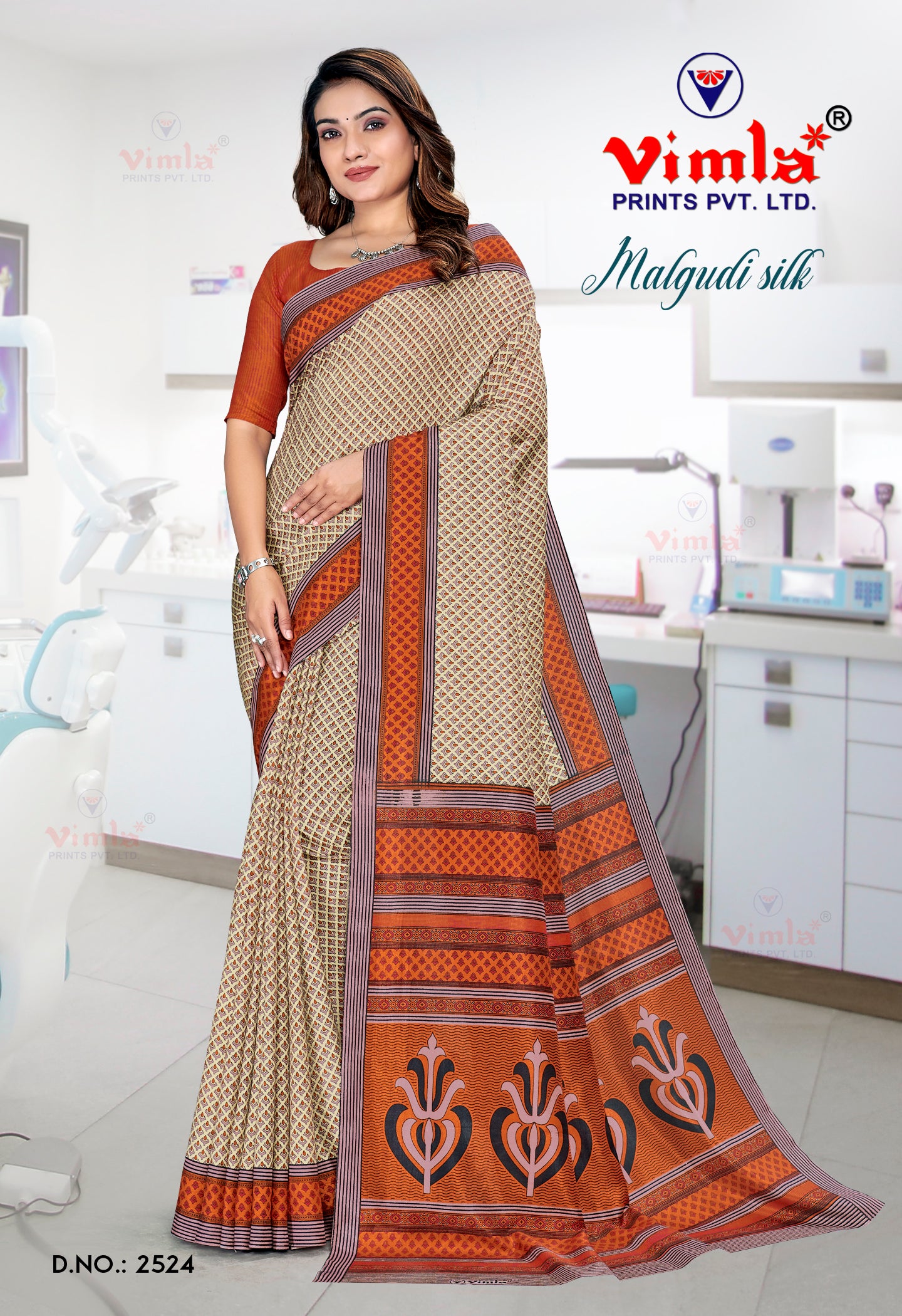 Vimla Women's Multicolor Malgudi Art Silk Uniform Saree with Blouse Piece (2524_25)