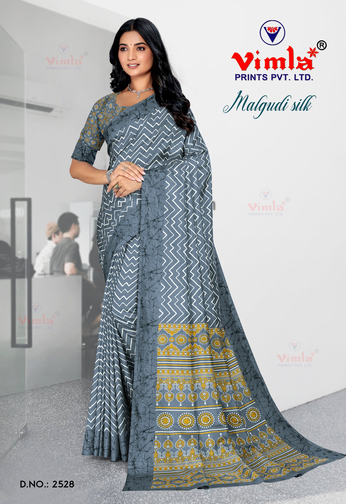Vimla Women's Grey Malgudi Art Silk Uniform Saree with Blouse Piece (2528_25)