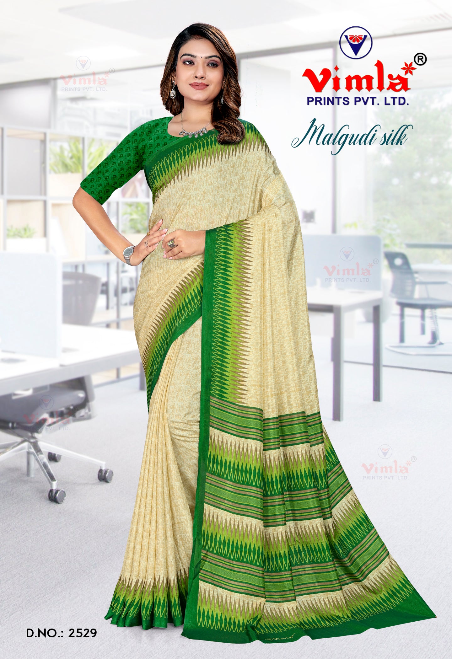 Vimla Women's Green Malgudi Art Silk Uniform Saree with Blouse Piece (2529_25)