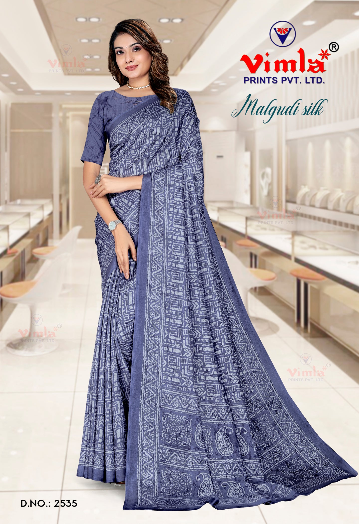 Vimla Women's Blue Malgudi Art Silk Uniform Saree with Blouse Piece (2535_25)
