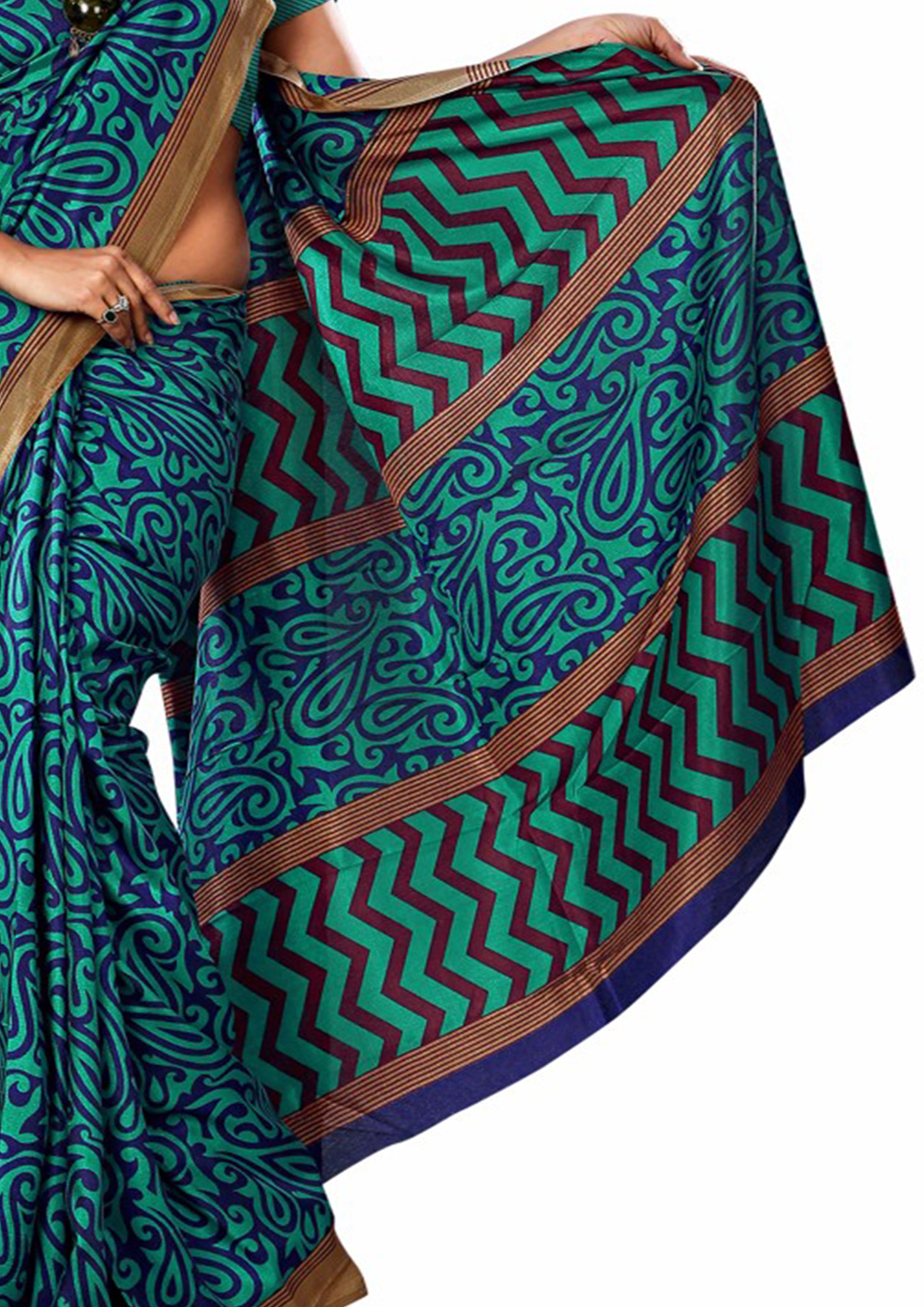 Vimla Women's Turquoise Malgudi Art Silk Uniform Saree with Blouse  (4028-A_Turquoise)