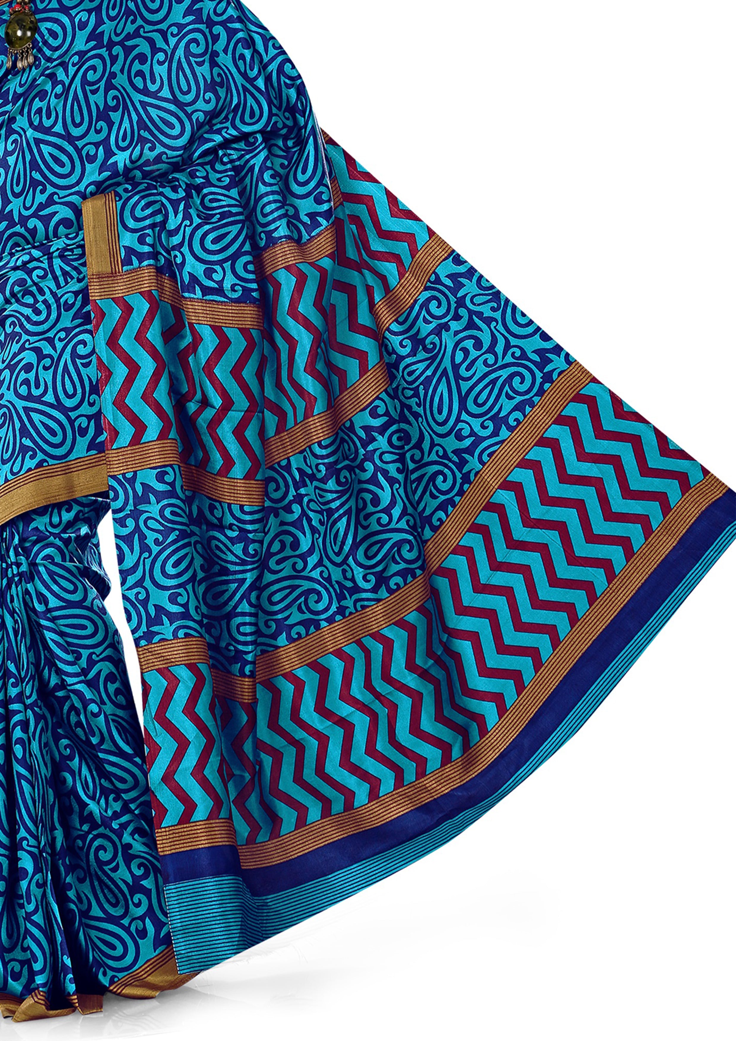 Vimla Women's Blue Malgudi Art Silk Uniform Saree with Blouse  (4028-B_Blue)