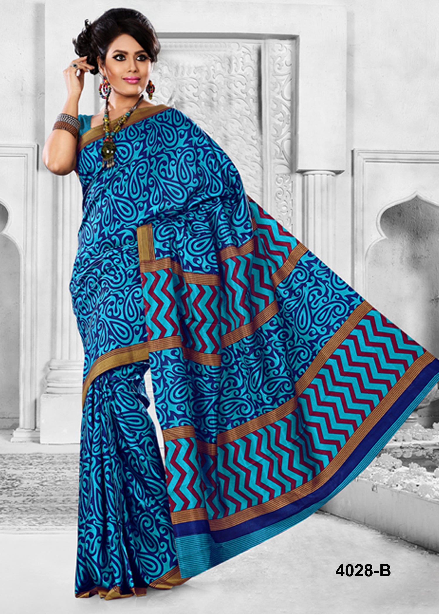 Vimla Women's Blue Malgudi Art Silk Uniform Saree with Blouse  (4028-B_Blue)