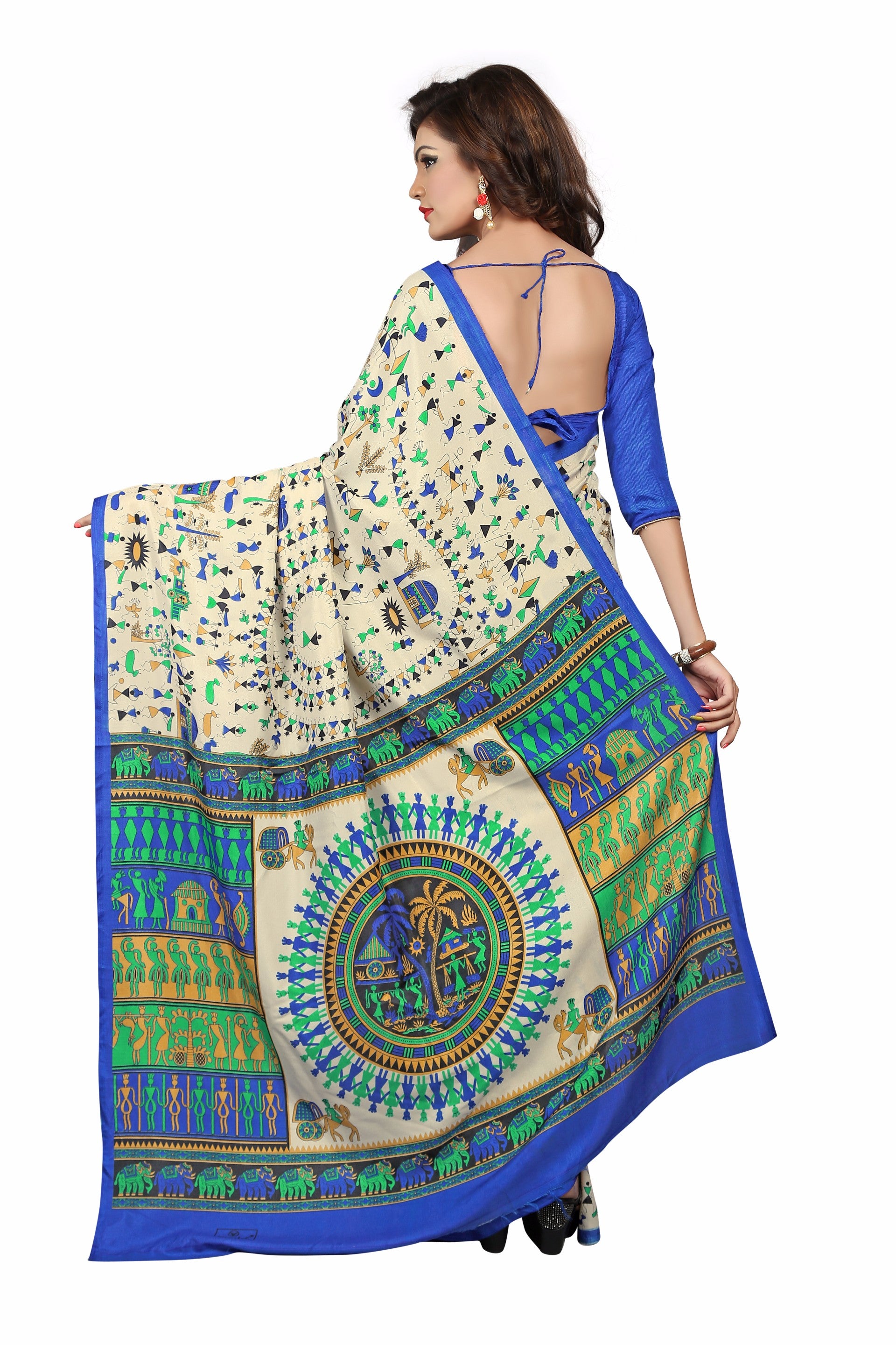 Vimla Women's Blue Malgudi Art Silk Uniform Saree with Blouse (4534_Blue)
