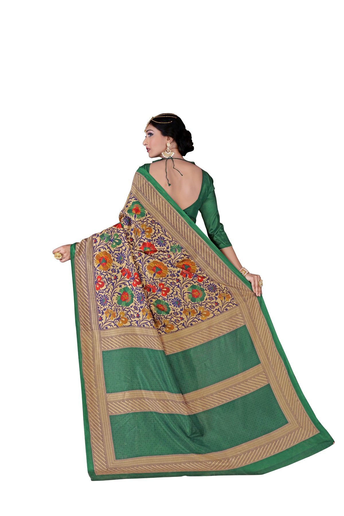 Vimla Women's Multicolor Malgudi Art Silk Uniform Saree with Blouse  (4764_Multicolor)