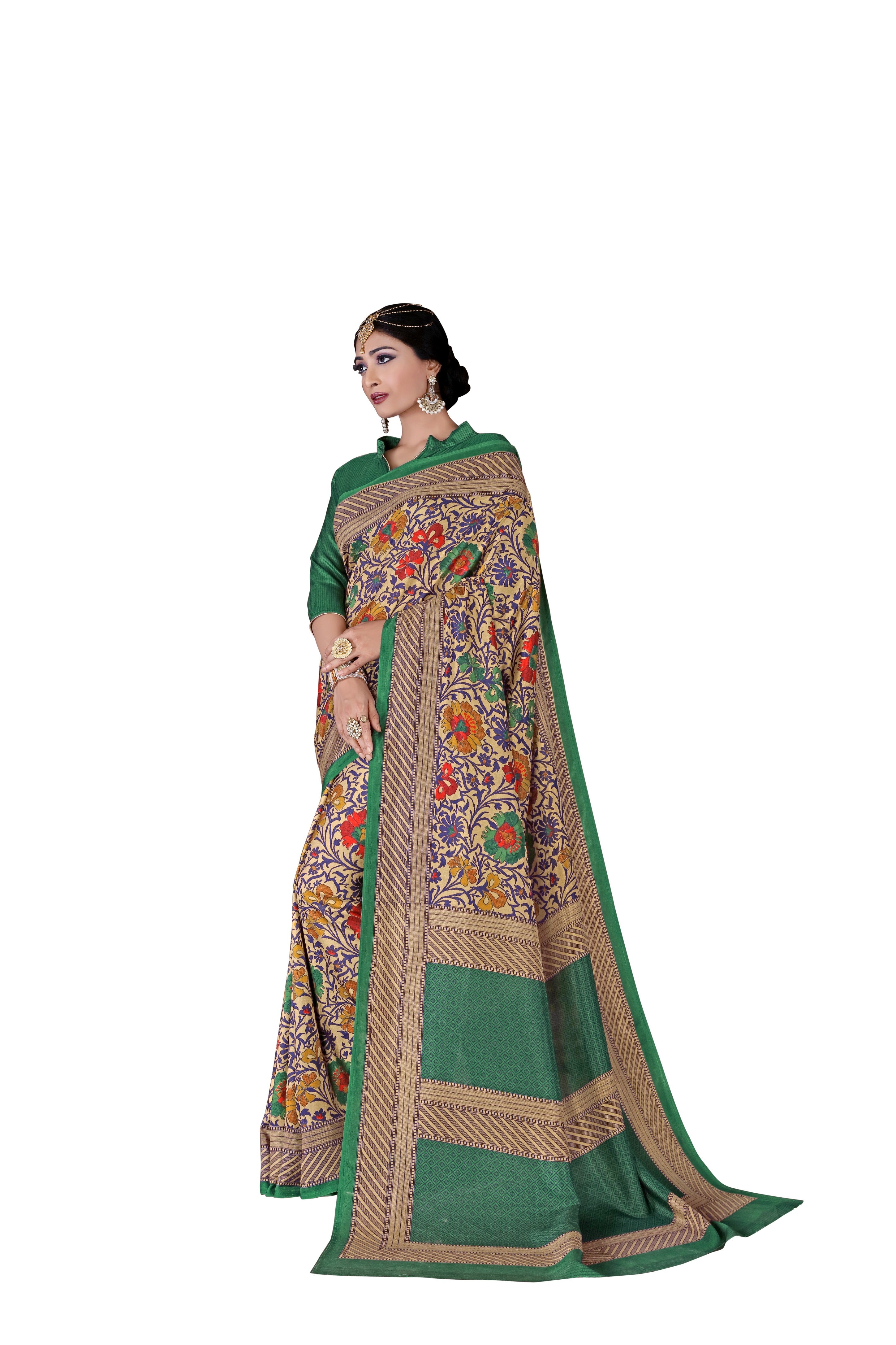 Vimla Women's Multicolor Malgudi Art Silk Uniform Saree with Blouse  (4764_Multicolor)