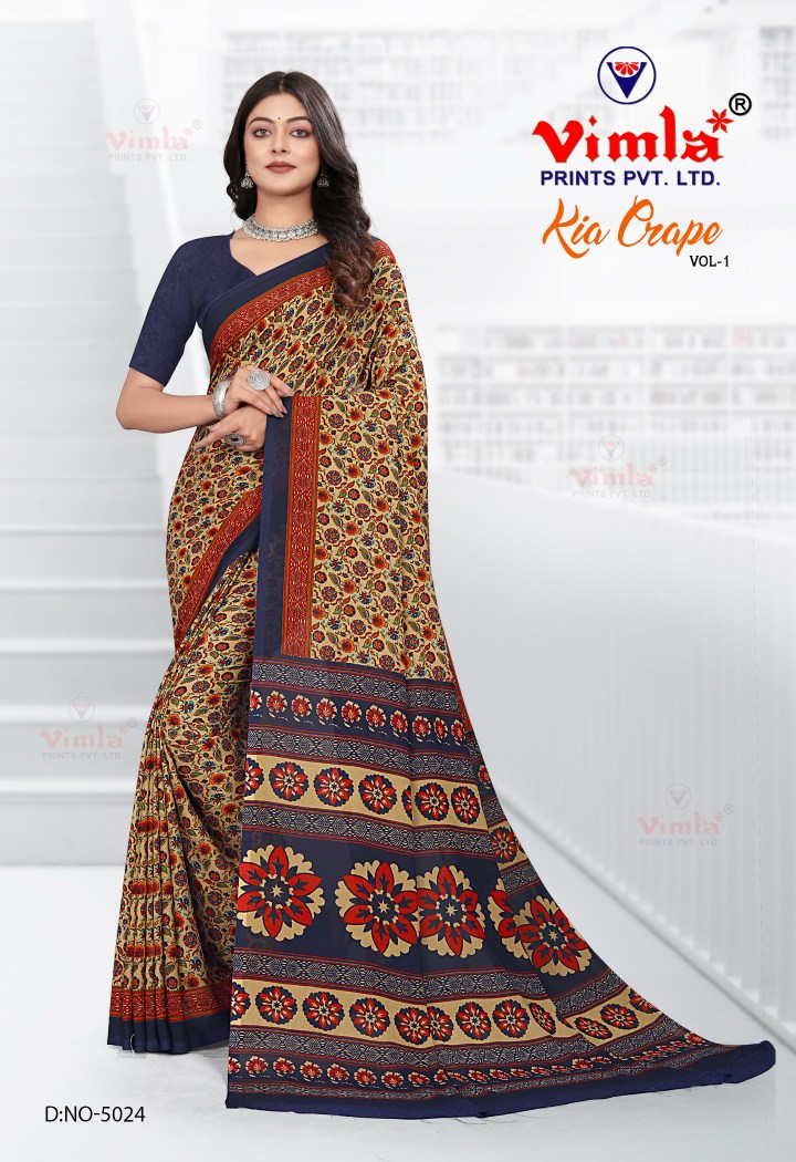 Vimla Women's Maroon Crepe Silk Printed Saree with Blouse Piece(5023_KIA)