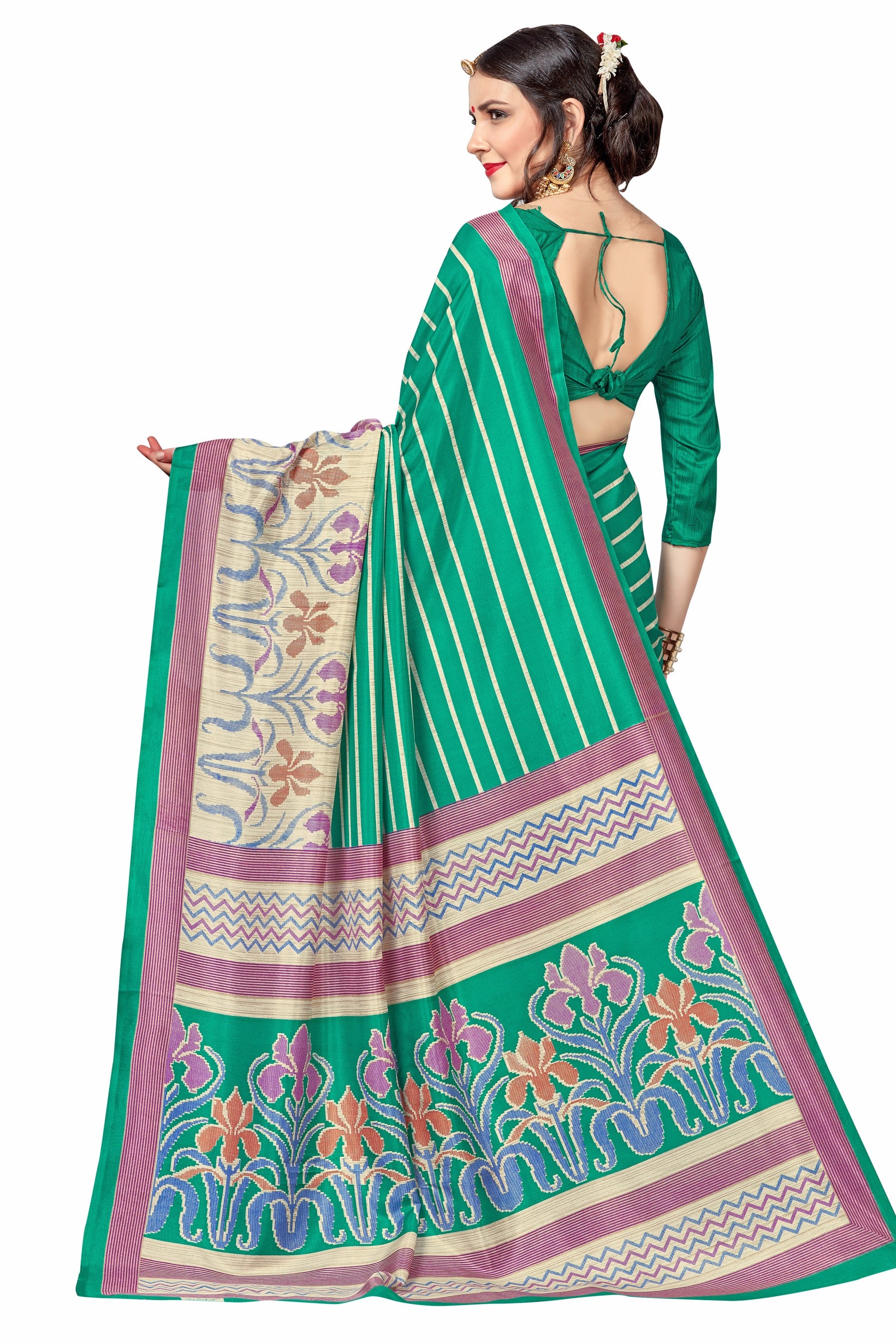 Vimla Women's Green Malgudi Art Silk Uniform Saree with Blouse (5166_Green)