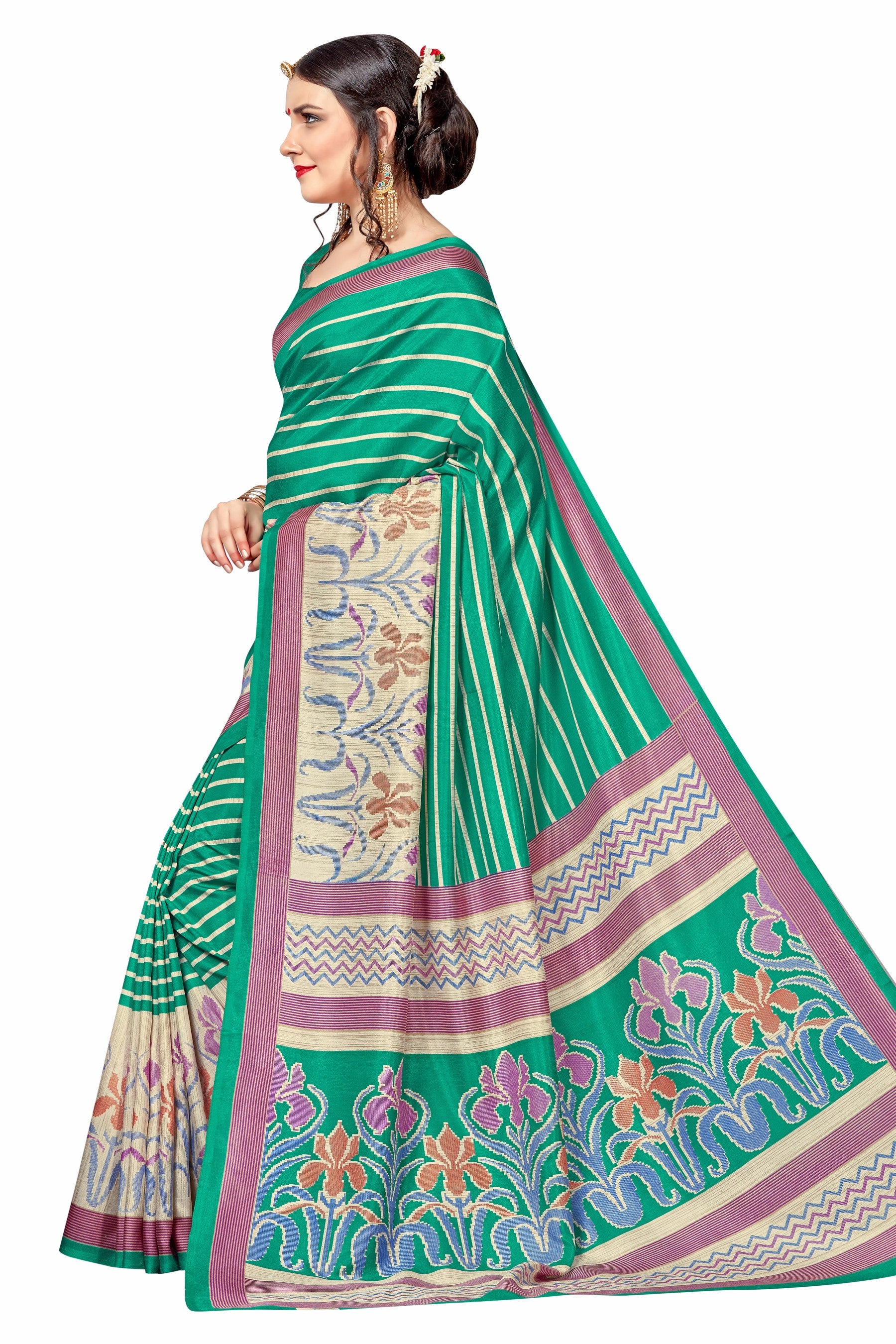 Vimla Women's Green Malgudi Art Silk Uniform Saree with Blouse (5166_Green)