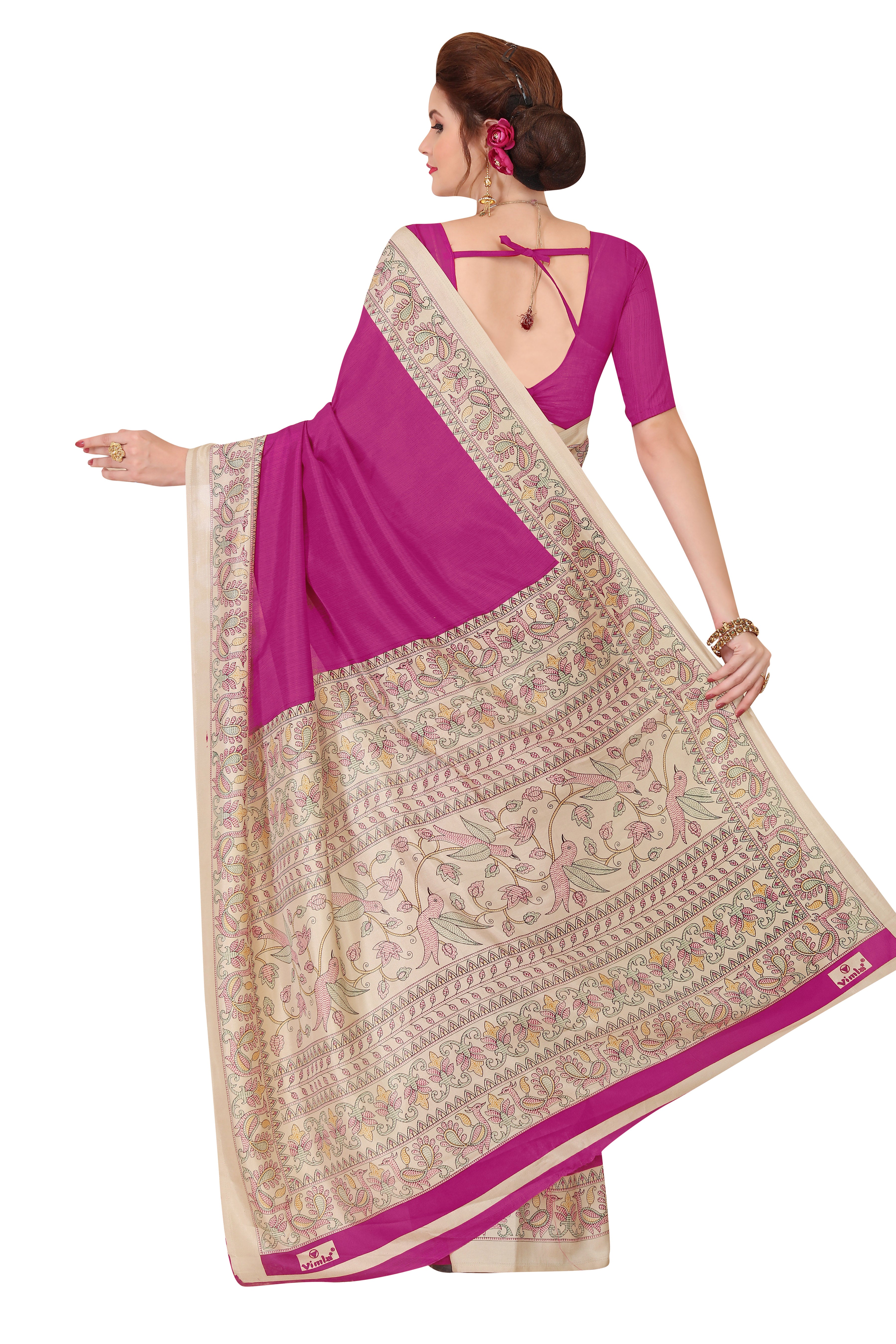 Vimla Women's Pink Malgudi Art Silk Uniform Saree with Blouse  (5610_Pink)