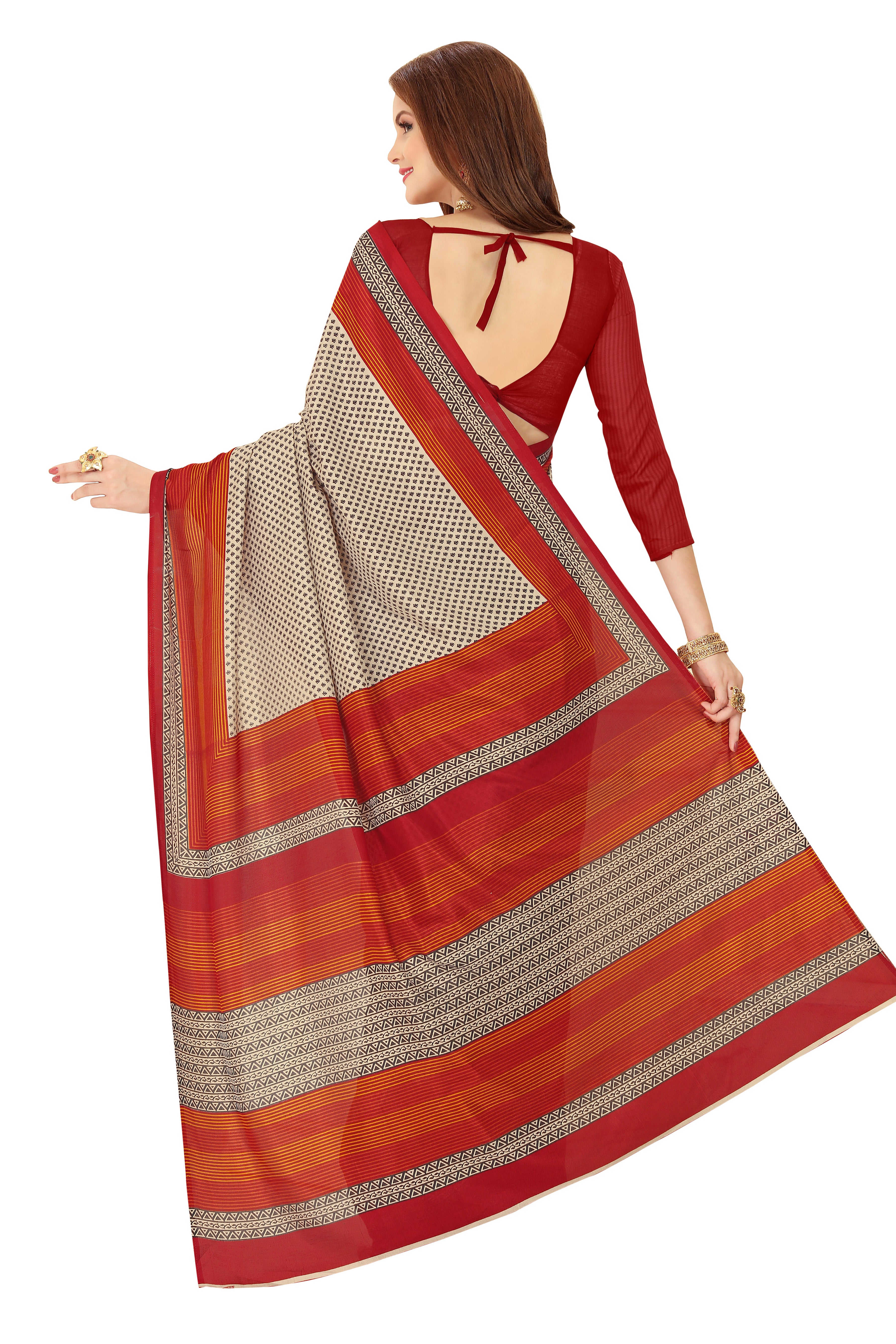 Vimla Women's Beige Malgudi Art Silk Uniform Saree with Blouse  (5834_Beige)