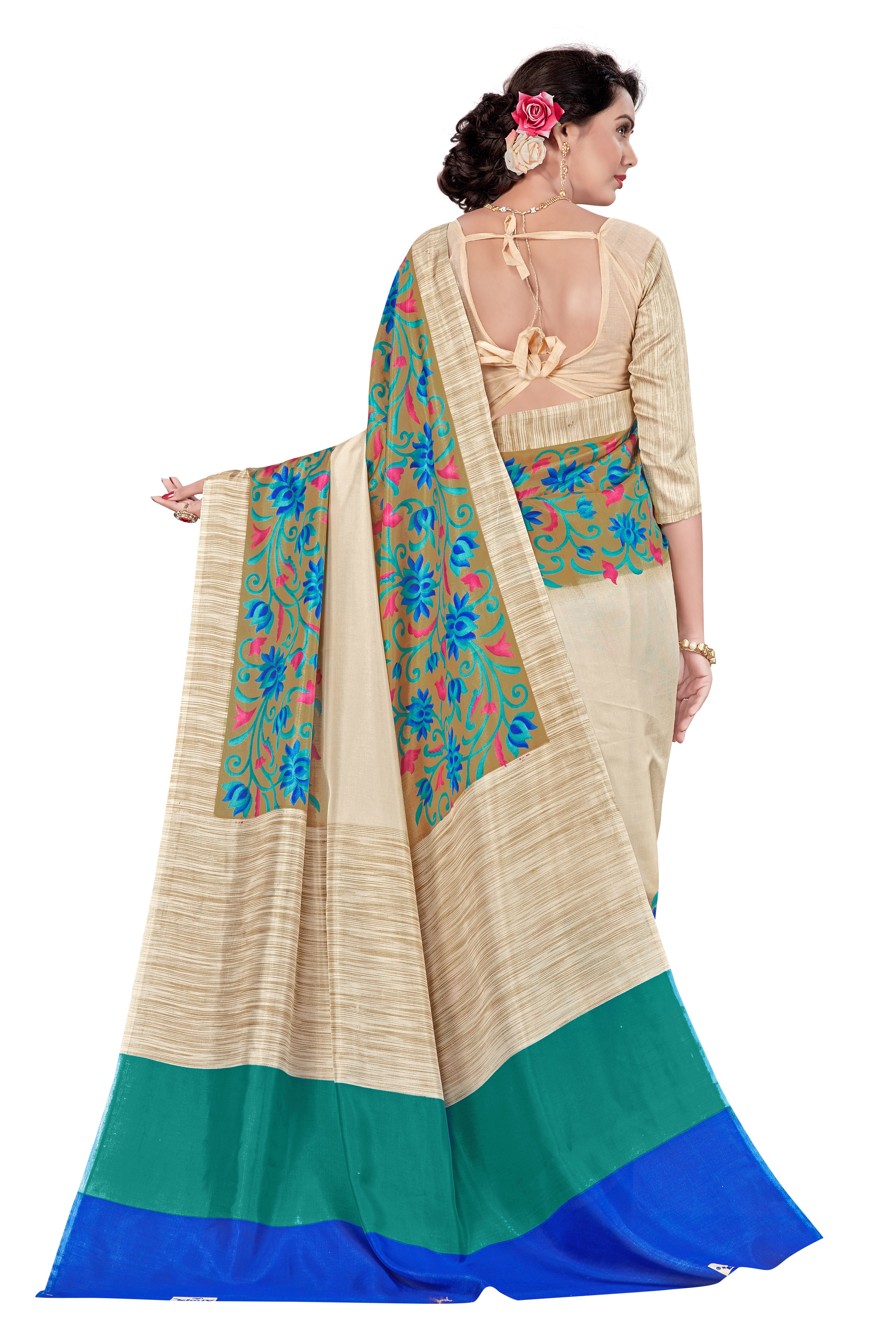 Vimla Women's Multicolor Malgudi Art Silk Uniform Saree with Blouse  (5845_Multicolor)