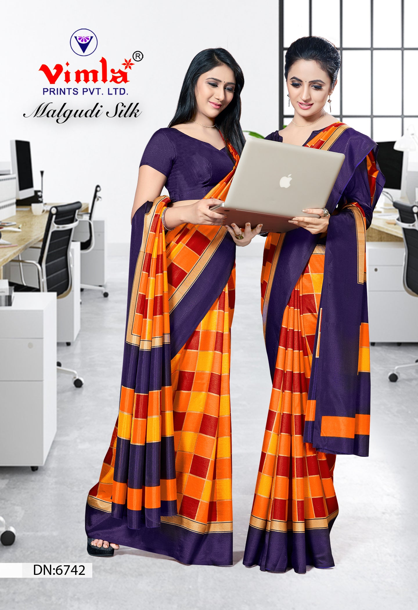Vimla Women's Multicolor Malgudi Art Silk Uniform Saree with Blouse  (6742_Multicolor)