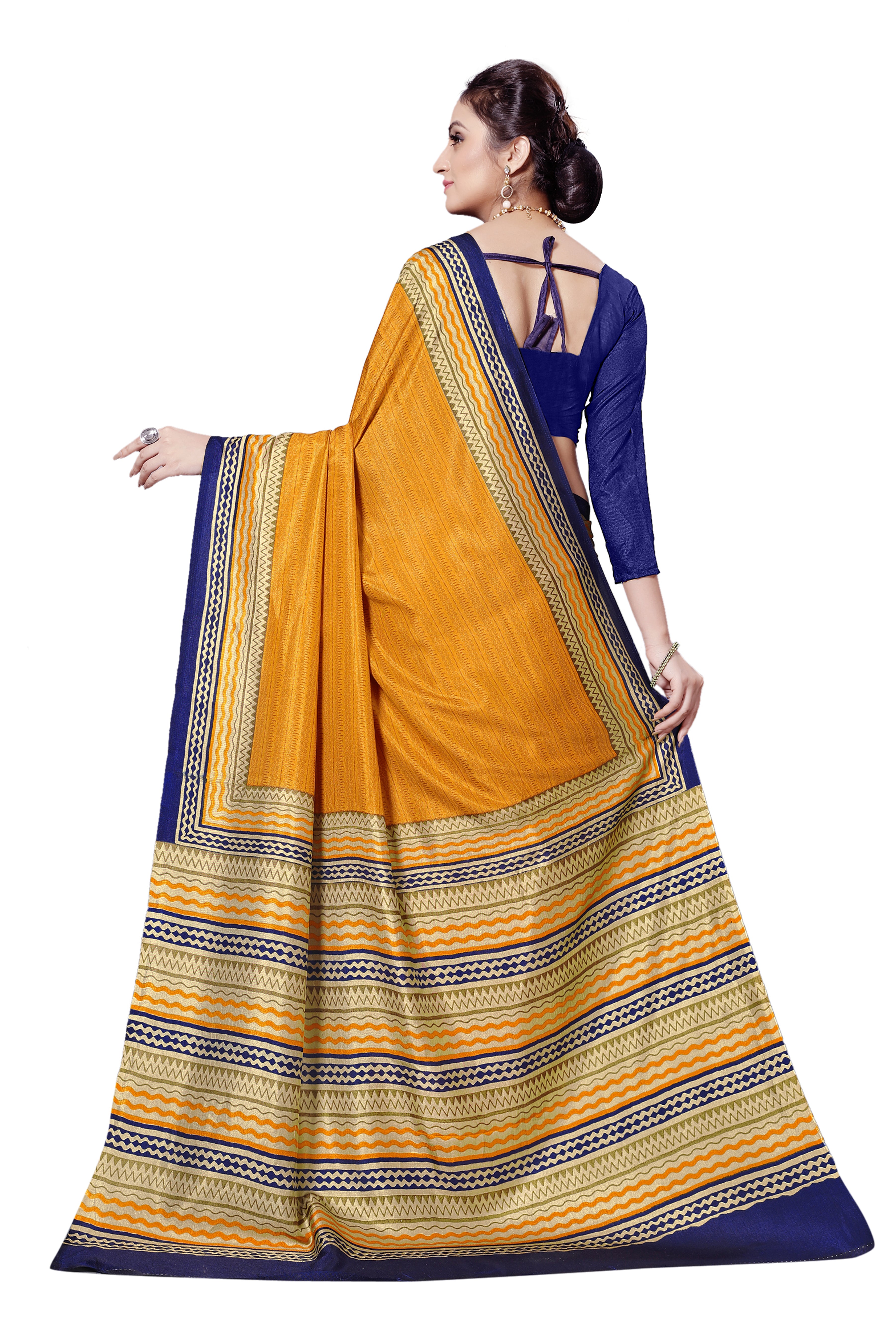 Vimla Women's Yellow Malgudi Art Silk Uniform Saree with Blouse  (6769_Yellow)