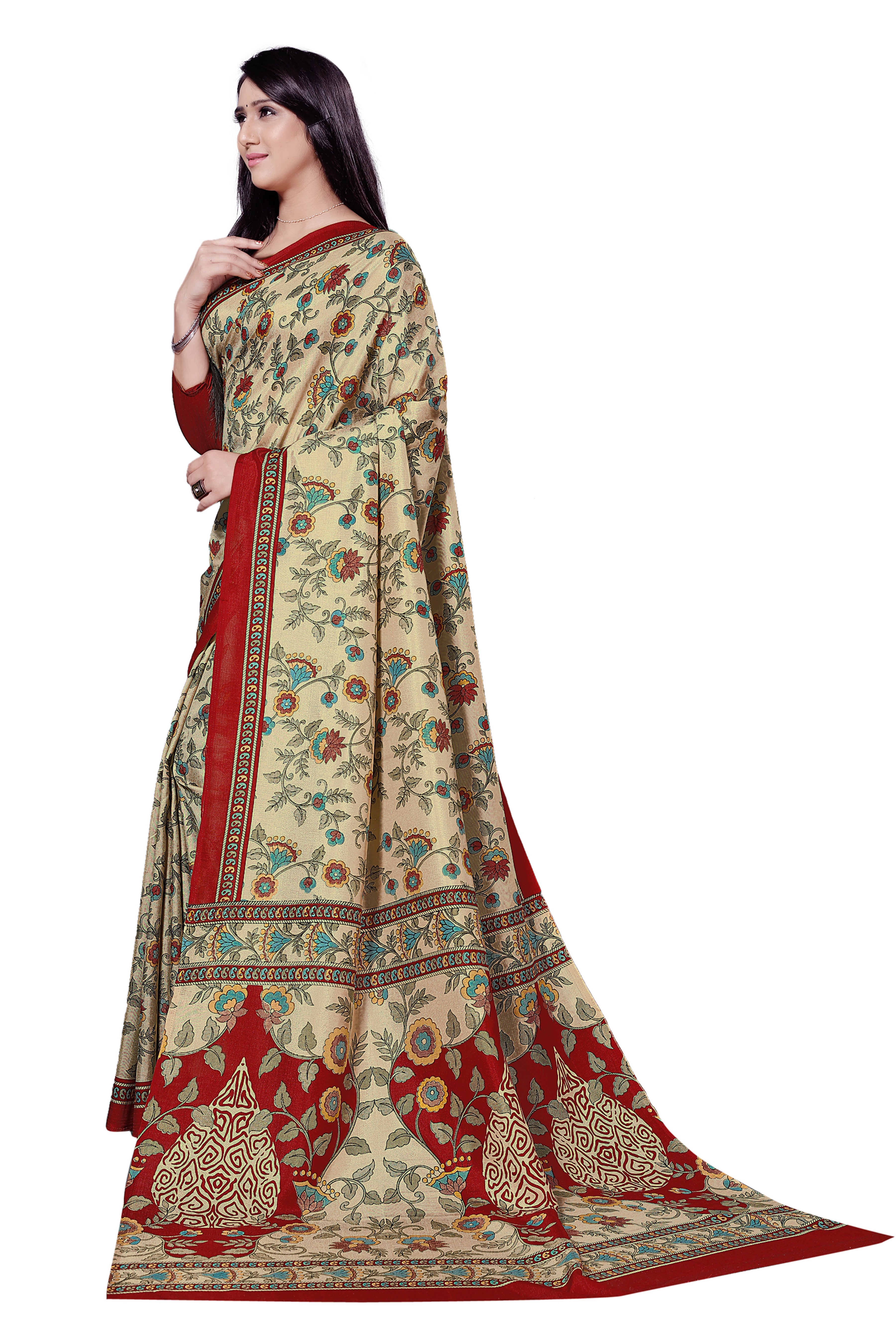 Vimla Women's Beige Malgudi Art Silk Uniform Saree with Blouse  (6837_Beige)