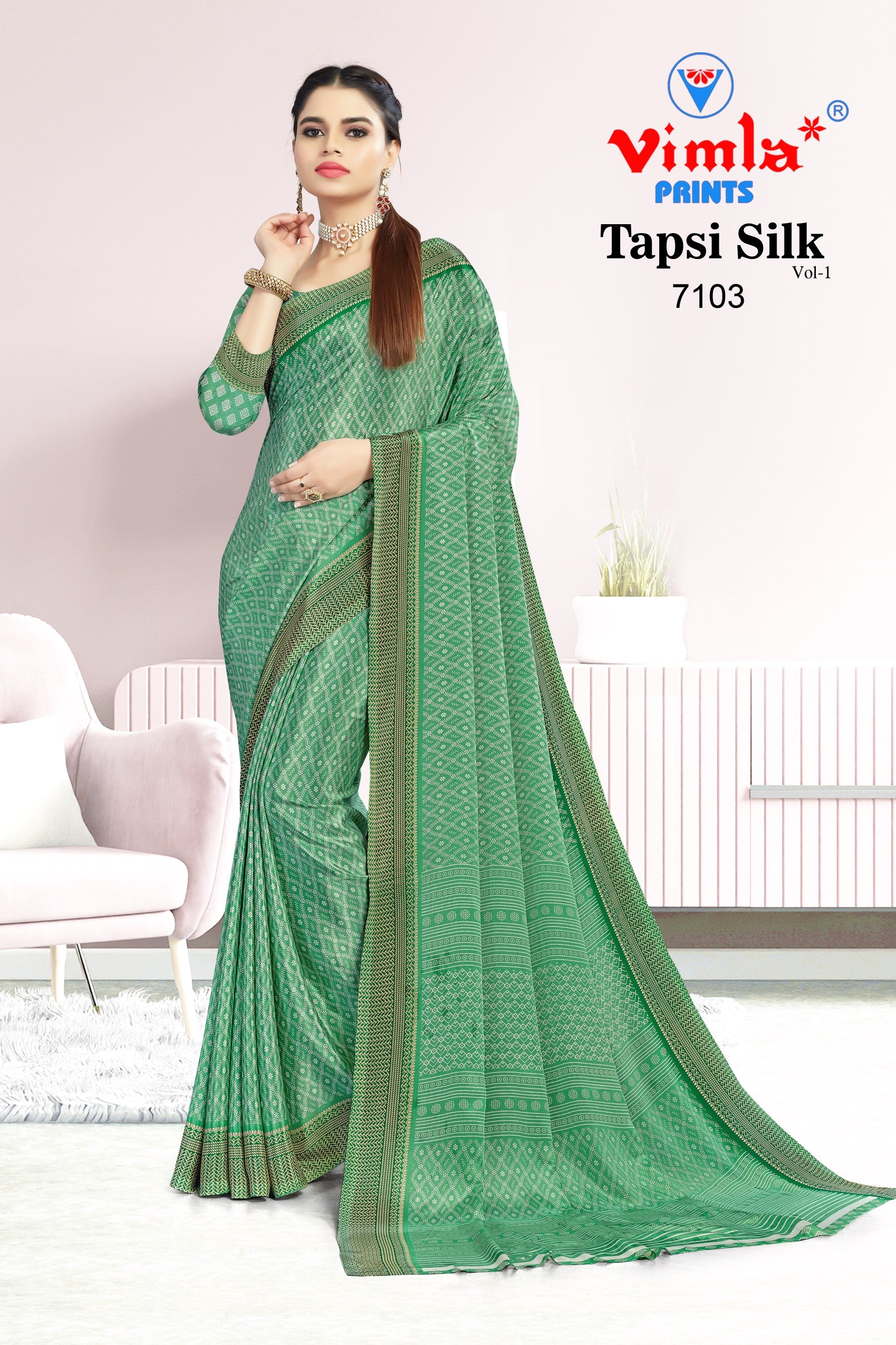 Vimla Women's Green Turkey Art Silk Uniform Saree with Blouse Piece (7103_TP)
