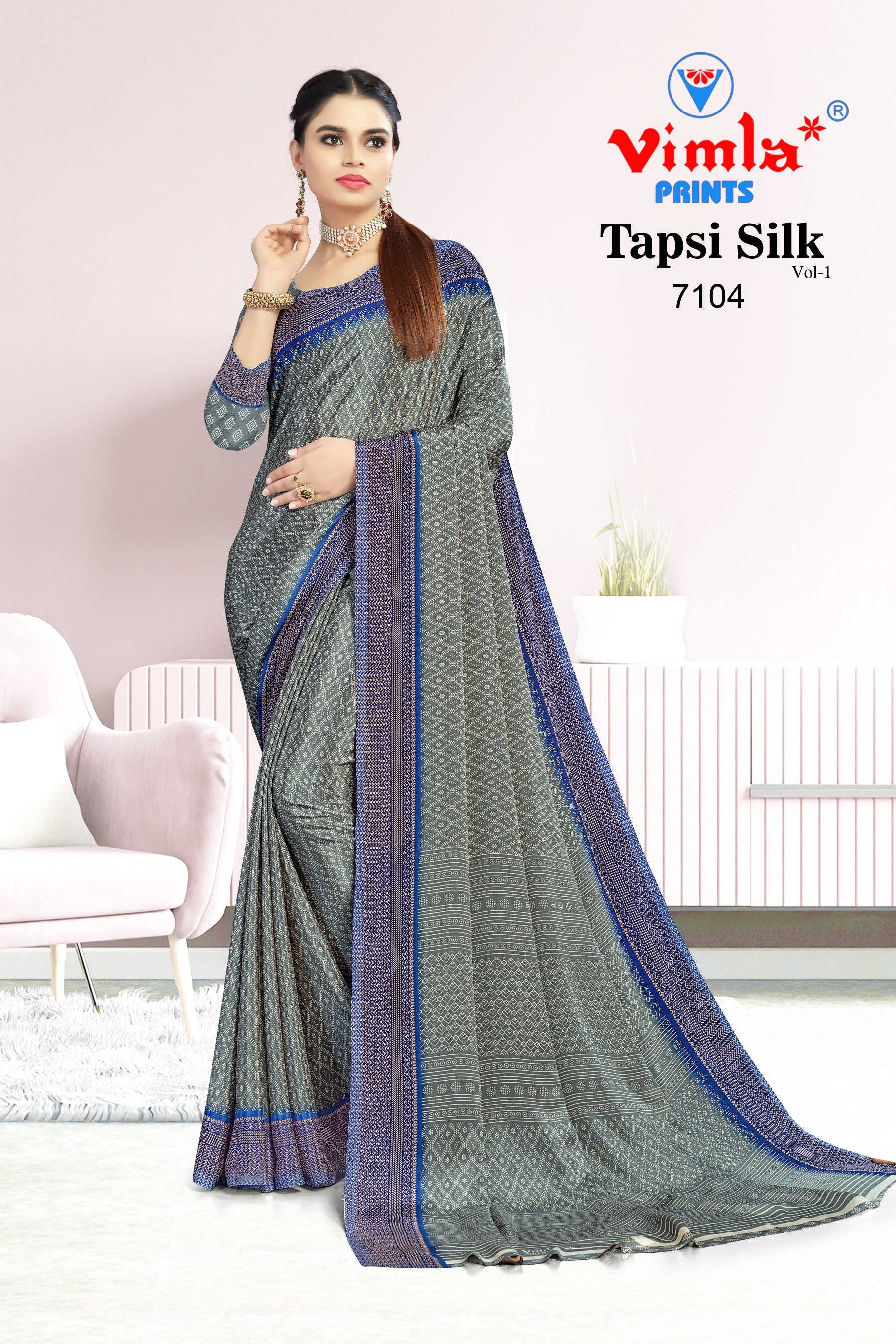 Vimla Women's Grey Turkey Art Silk Uniform Saree with Blouse Piece (7104_TP)