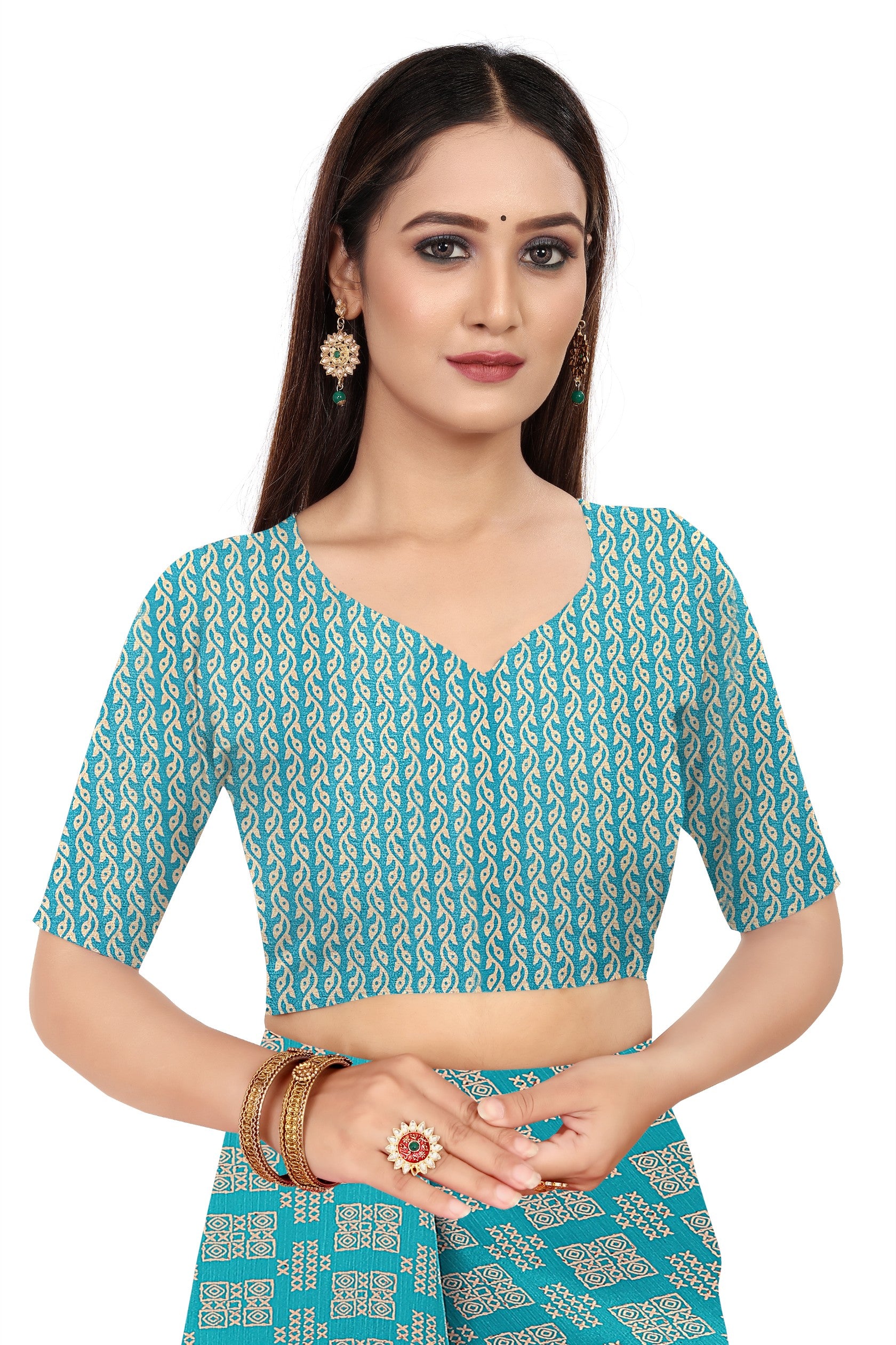 Vimla Women's Turquoise  Turkey Art Silk Uniform Saree with Blouse Piece (7109_TP)
