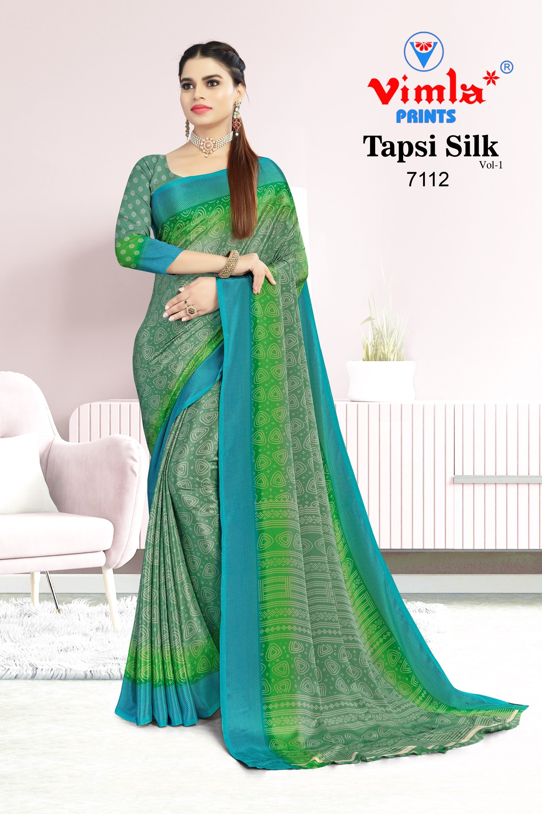 Vimla Women's Green Turkey Art Silk Uniform Saree with Blouse Piece (7112_TP)