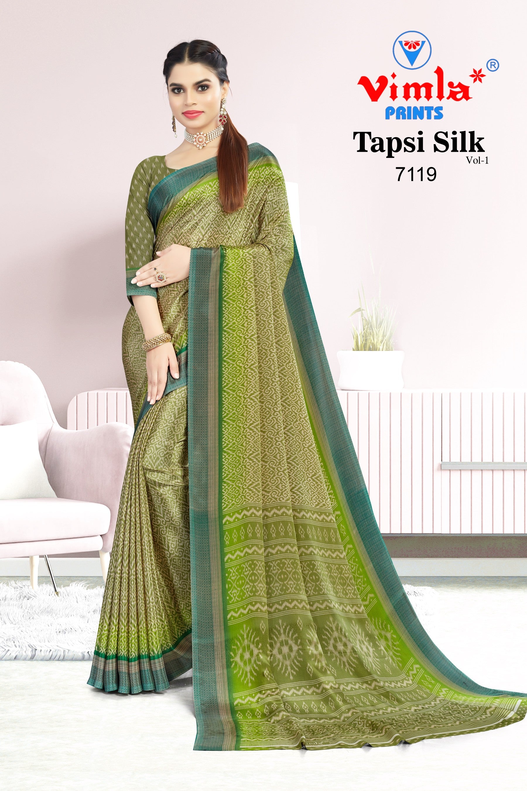 Vimla Women's Green Turkey Art Silk Uniform Saree with Blouse Piece (7119_TP)